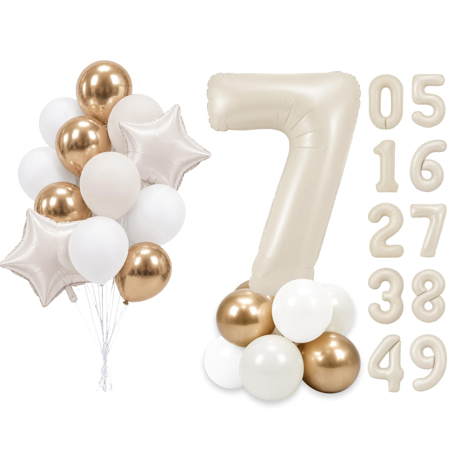 Cream White Number 7 Balloon Set 25pcs (40 inch)