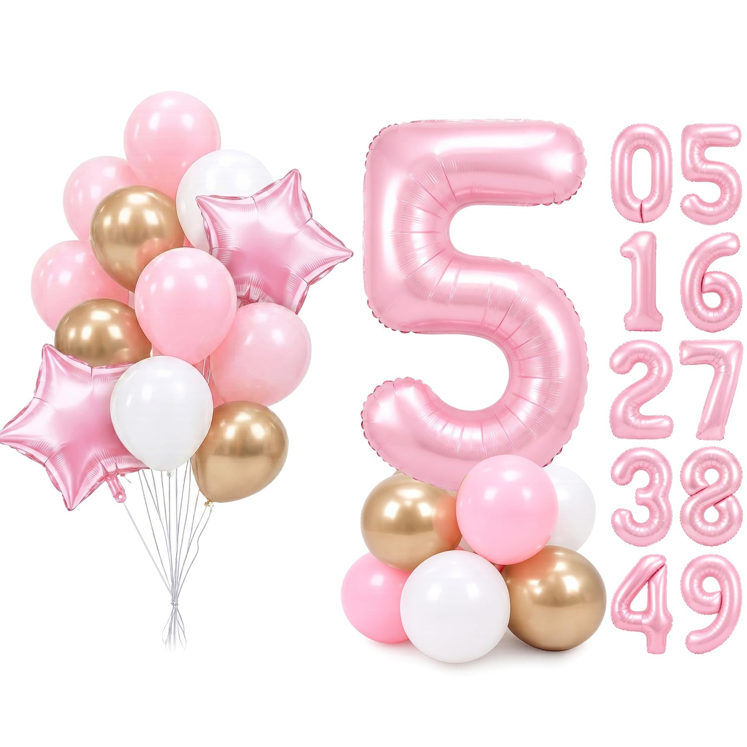 Baby Pink-A73 Number 5 Balloon Set 25pcs (40 inch)