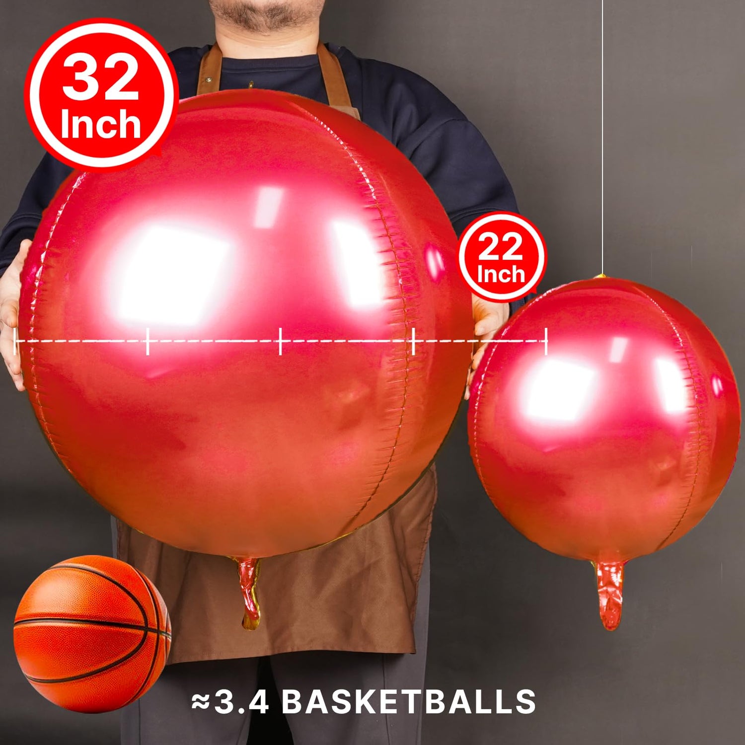 PartyWoo Red Foil Balloons 6pcs 32 Inch Large Round Foil Big Giant 4D Jumbo Inflatable Mirror Ball Mylar Balloons for Graduation Birthday Anniversary Casino Cherry Citizenship Party Decorations
