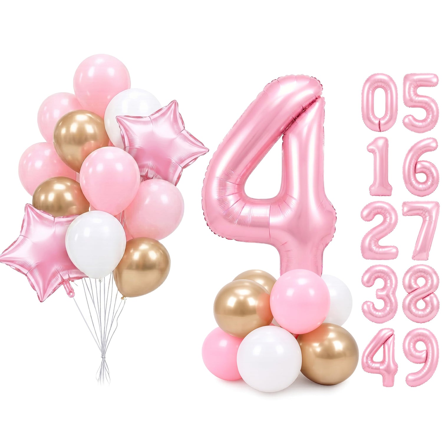 Baby Pink-A73 Number 4 Balloon Set 25pcs (40 inch)