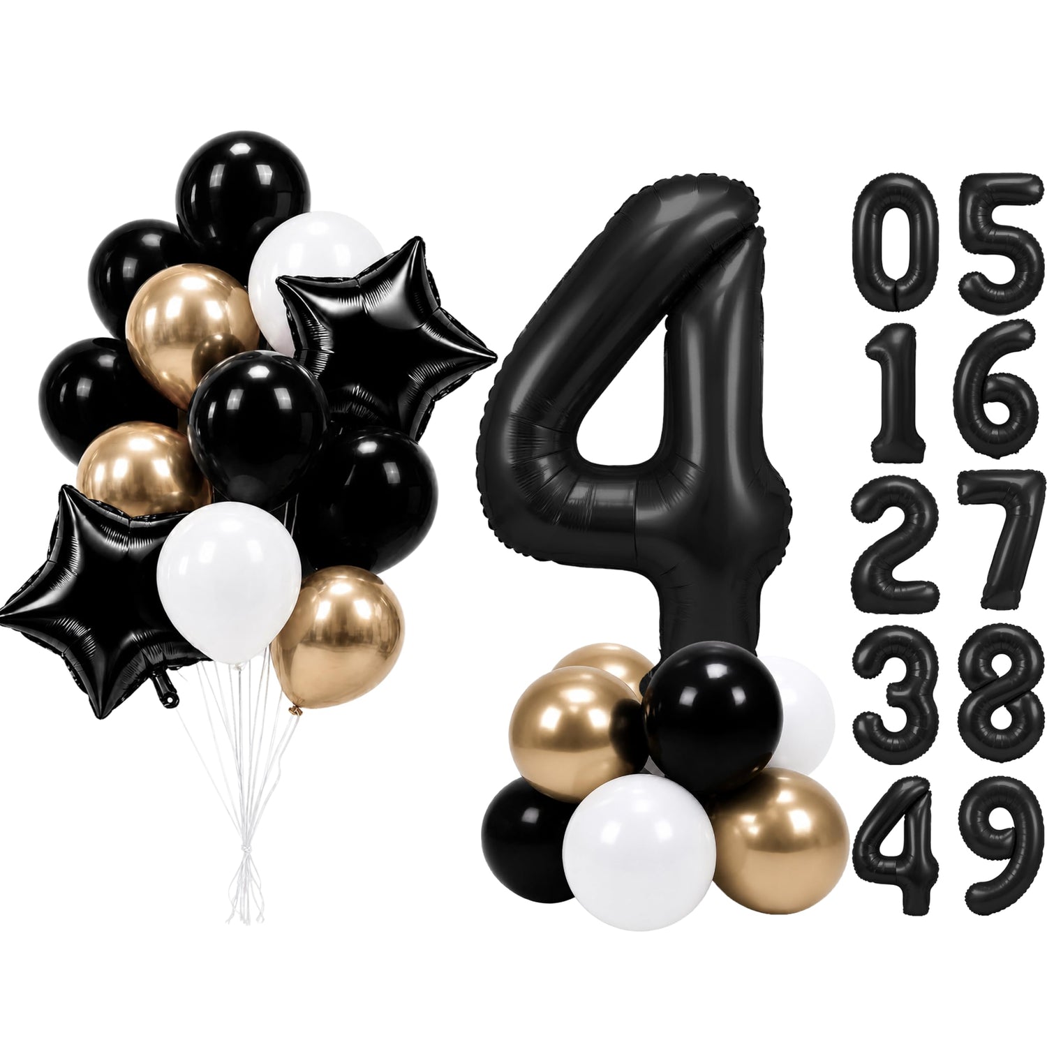 Black-LG12 Number 4 Balloon Set 25pcs (40 inch)