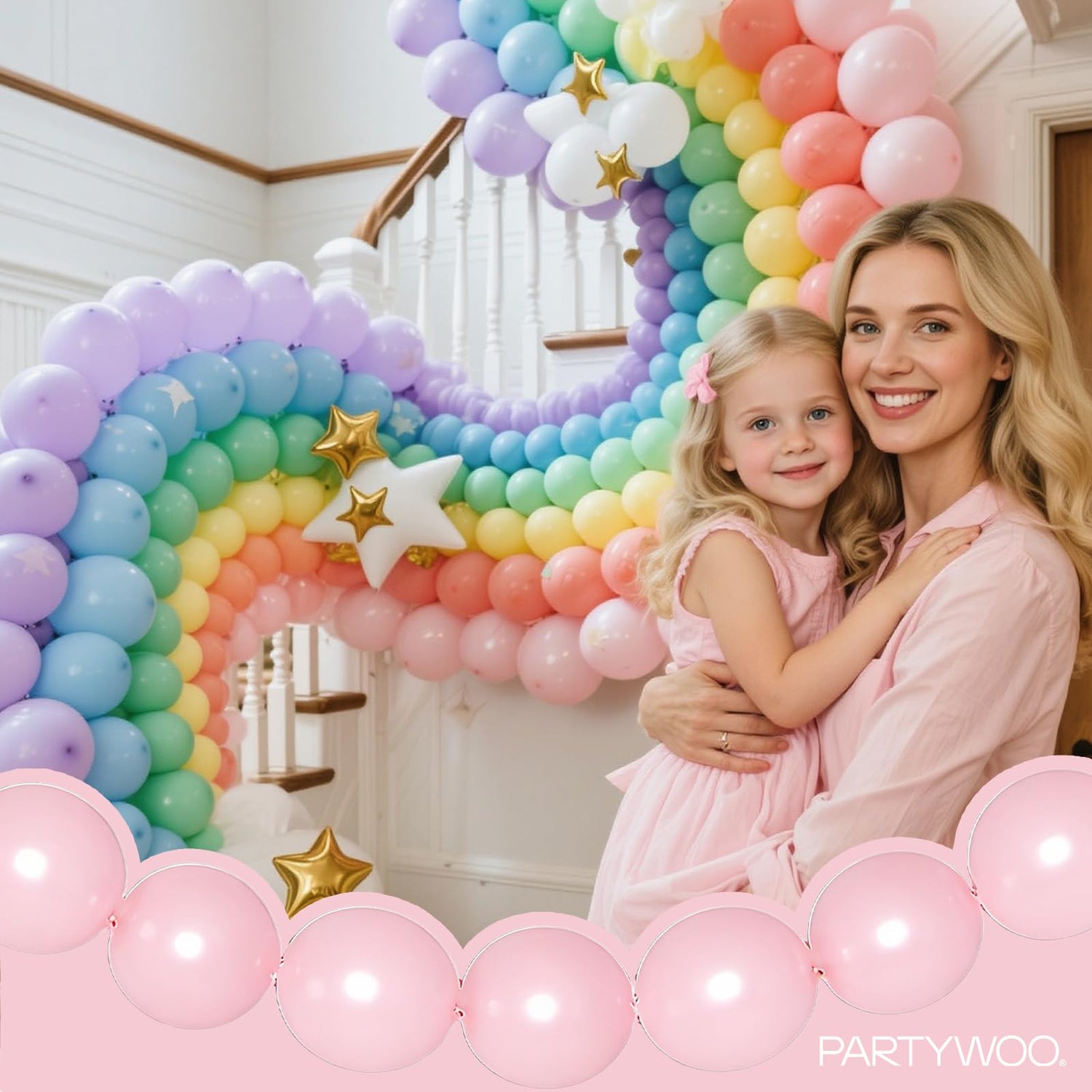 PartyWoo Pastel Linking Balloons 100pcs 6 Inch Pastel Rainbow Link Balloons for Baby Shower Gender Reveal Engagement Bachelorette Easter Bridal Shower Anniversary Birthday Party Decorations