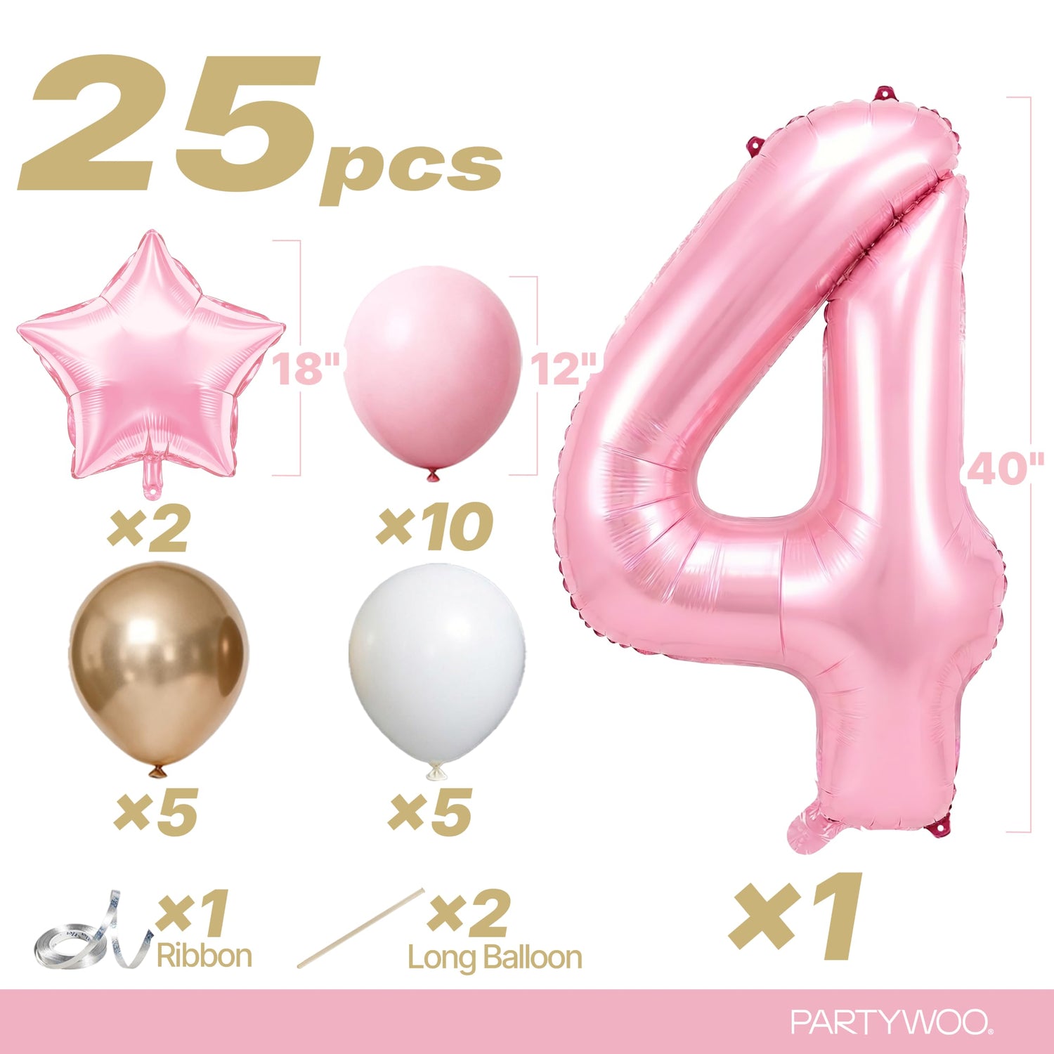 Baby Pink-A73 Number 4 Balloon Set 25pcs (40 inch)