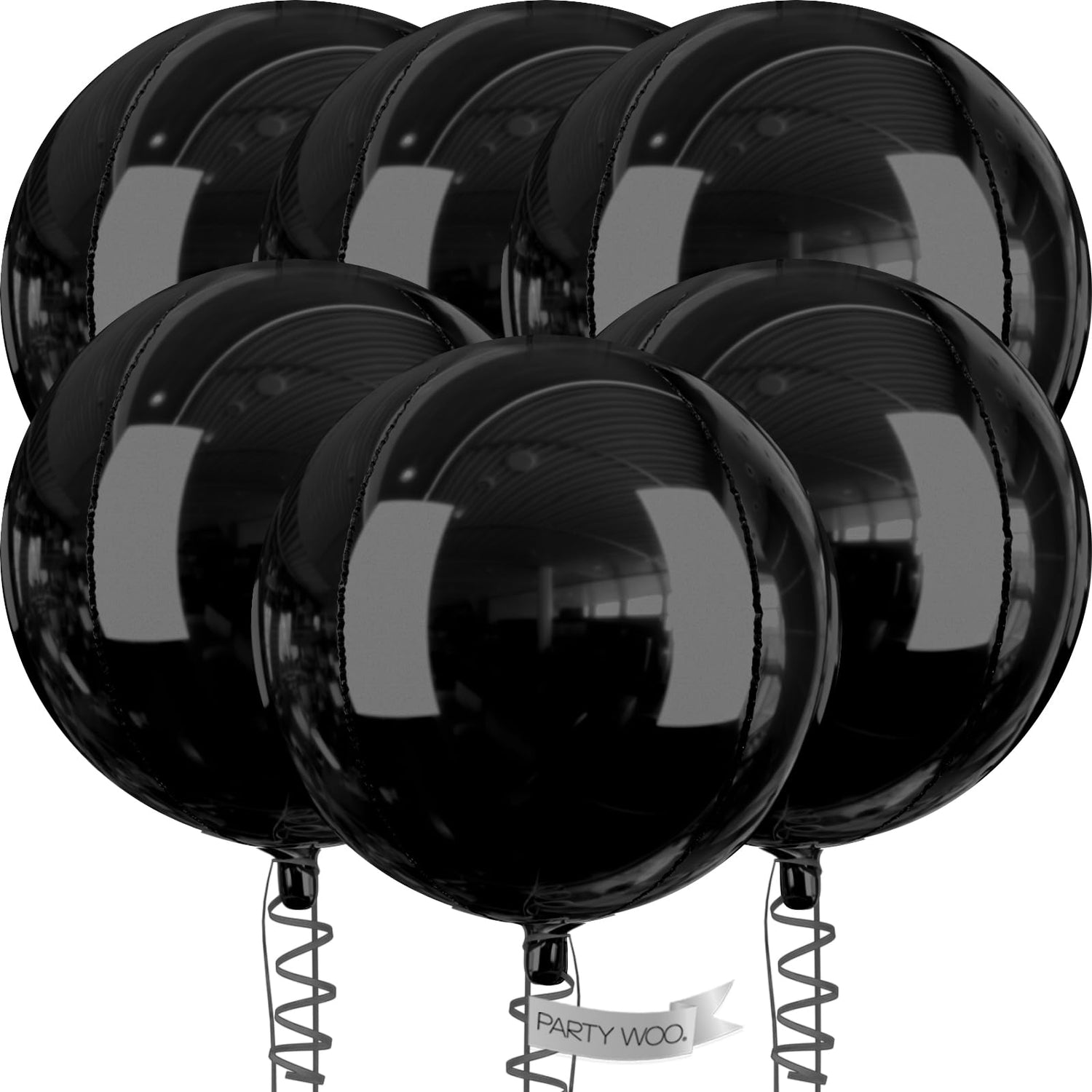 PartyWoo Black Foil Balloons 6pcs 32 Inch Large Round Foil Big Giant 4D Jumbo Inflatable Mirror Ball Mylar Balloons for Halloween Graduation Birthday Retirement Anniversary Party Decorations