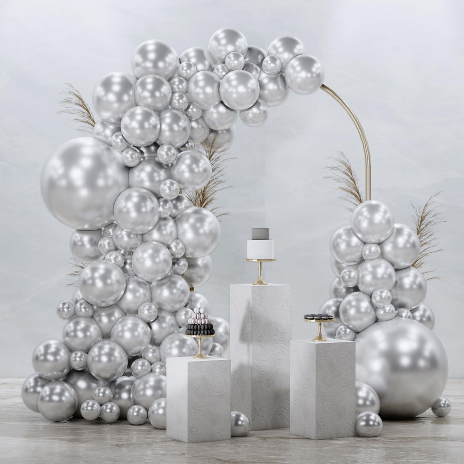 Silver-G102 Metallic Balloons Arch Kit Garland 92pcs (5/10/12/18 inch)