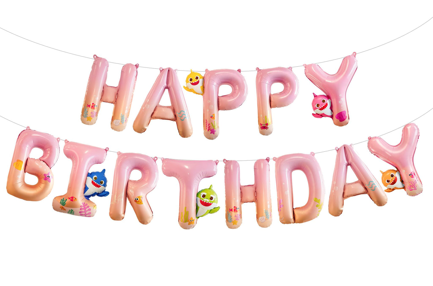 Baby Shark Pink Happy Birthday Banner Letter Balloons 16 Inch