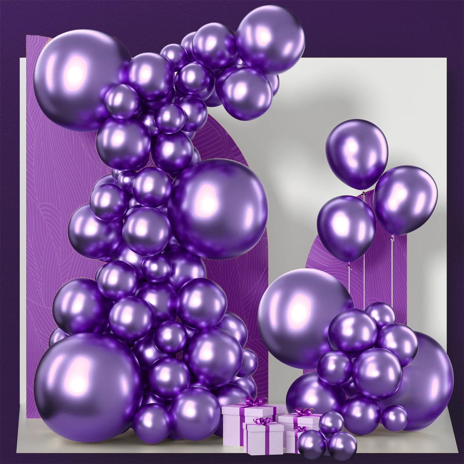 Purple-G105 Metallic Balloons Arch Kit Garland 140pcs (5/10/12/18 inch)