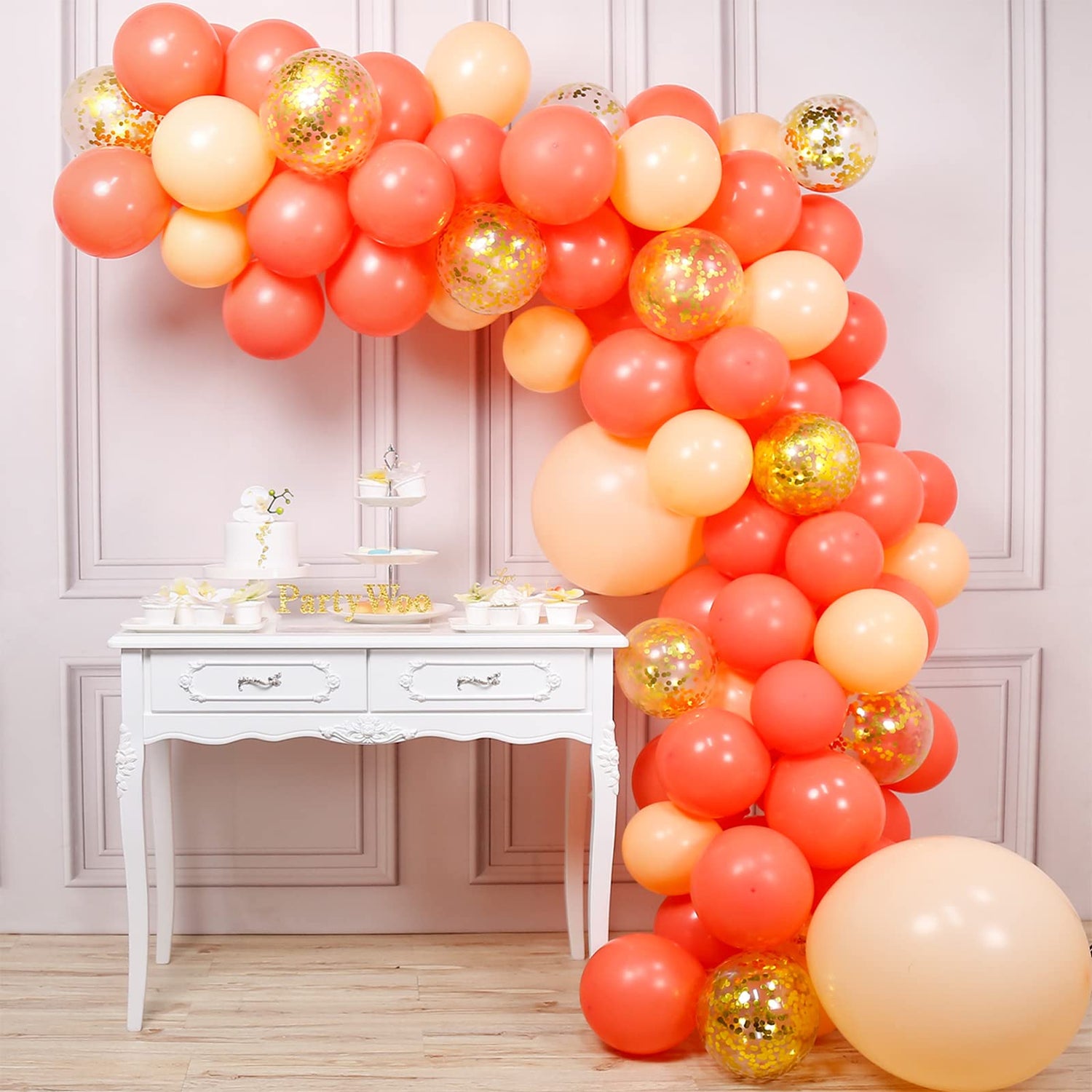 Coral Red & Nude Balloons 66pcs