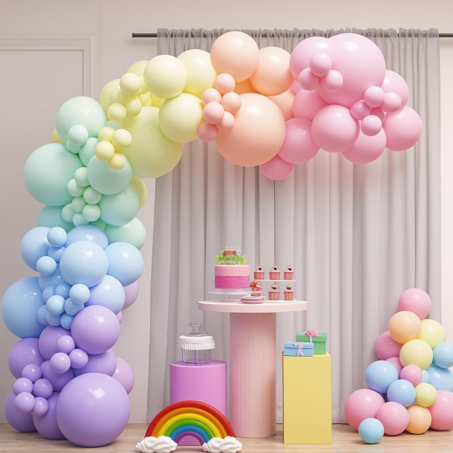 PartyWoo Pastel Balloon Arch Kit Garland 152pcs Different Sizes of 18 12 10 5 Inch Light Baby Pale Pink Blue Green Purple Yellow Orange Balloons for Baby Shower Graduation Birthday Party Decorations
