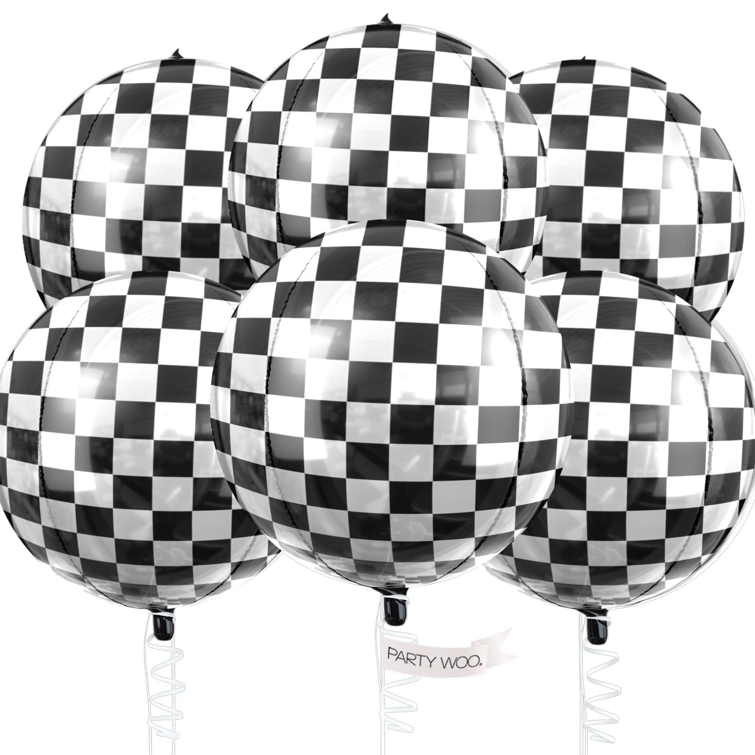 Black & White Checkerboard-LG02 Foil Balloons 6pcs (22 inch)
