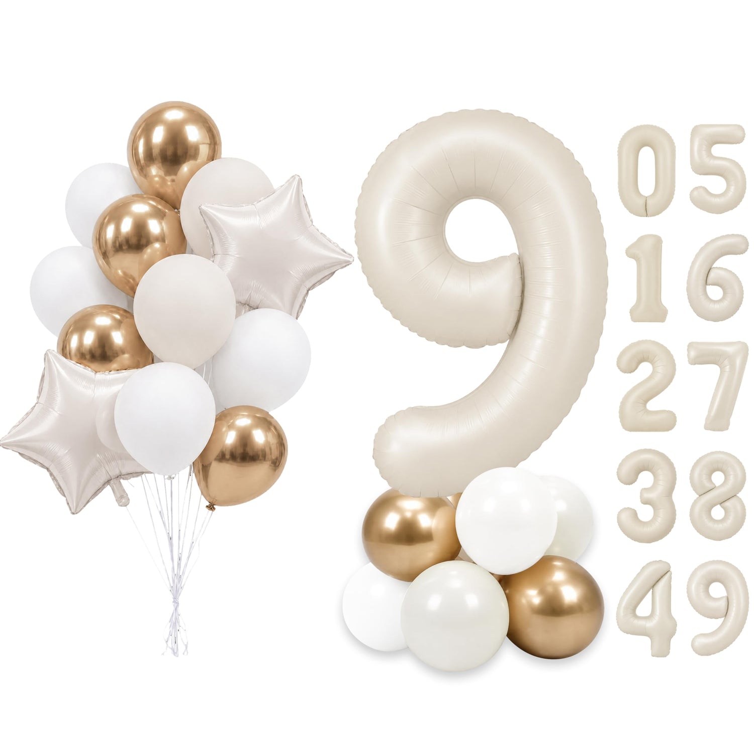 Cream White Number 9 Balloon Set 25pcs (40 inch)