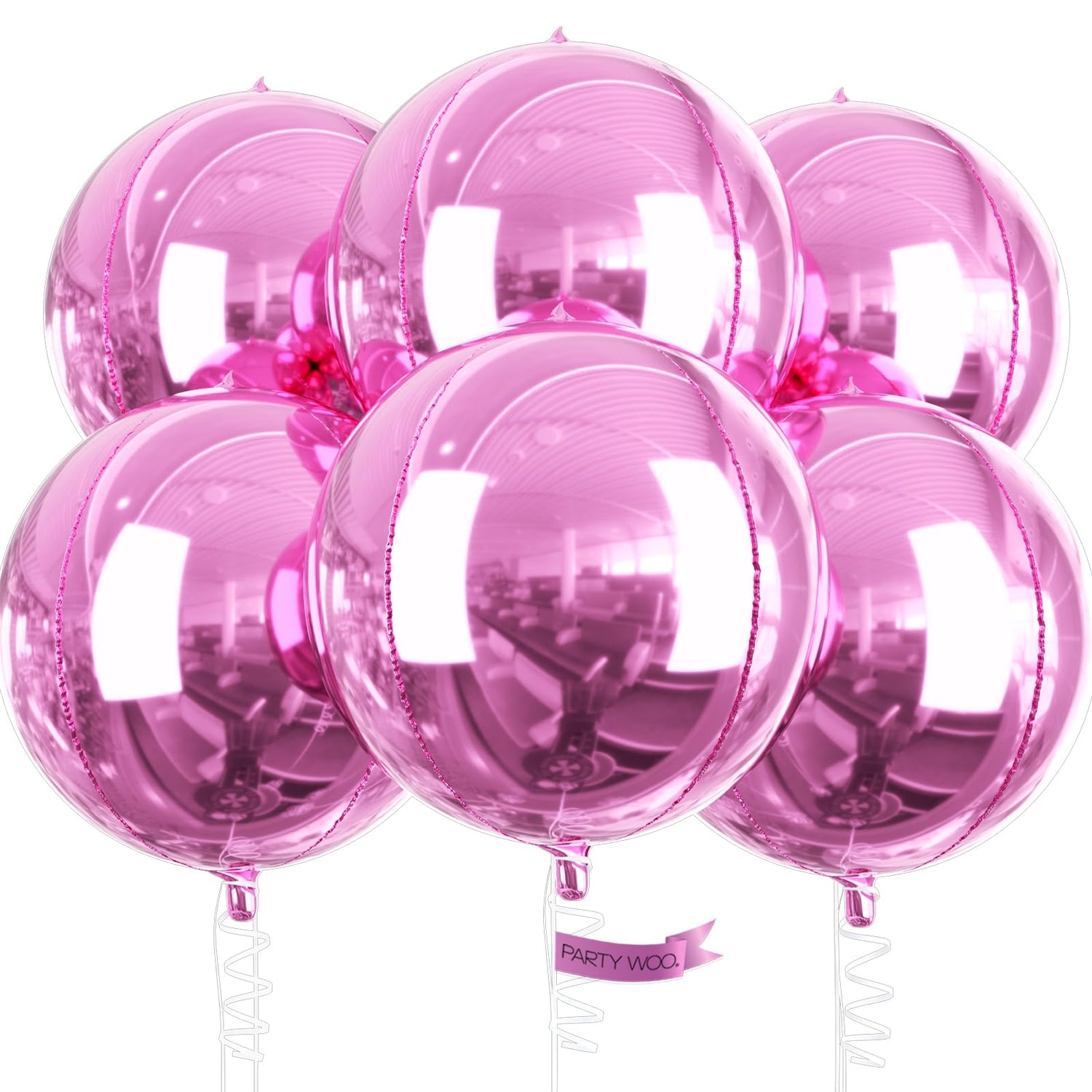 PartyWoo Pearl Pink Foil Balloons 6pcs 22 Inch Large Round Foil Big Giant 4D Jumbo Inflatable Mirror Ball Mylar Balloons for Baby Shower Birthday Gender Reveal Tea Princess Party Decorations