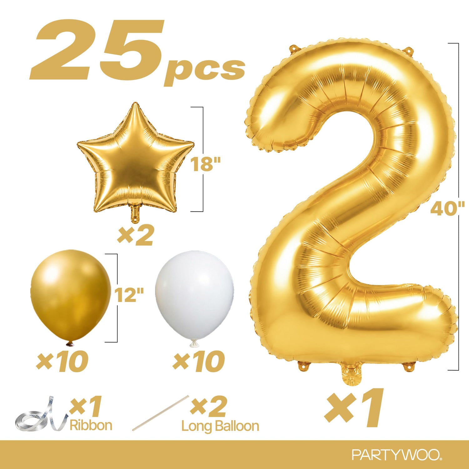Gold-LG01 Number 2 Balloon Set 25pcs (40 inch)