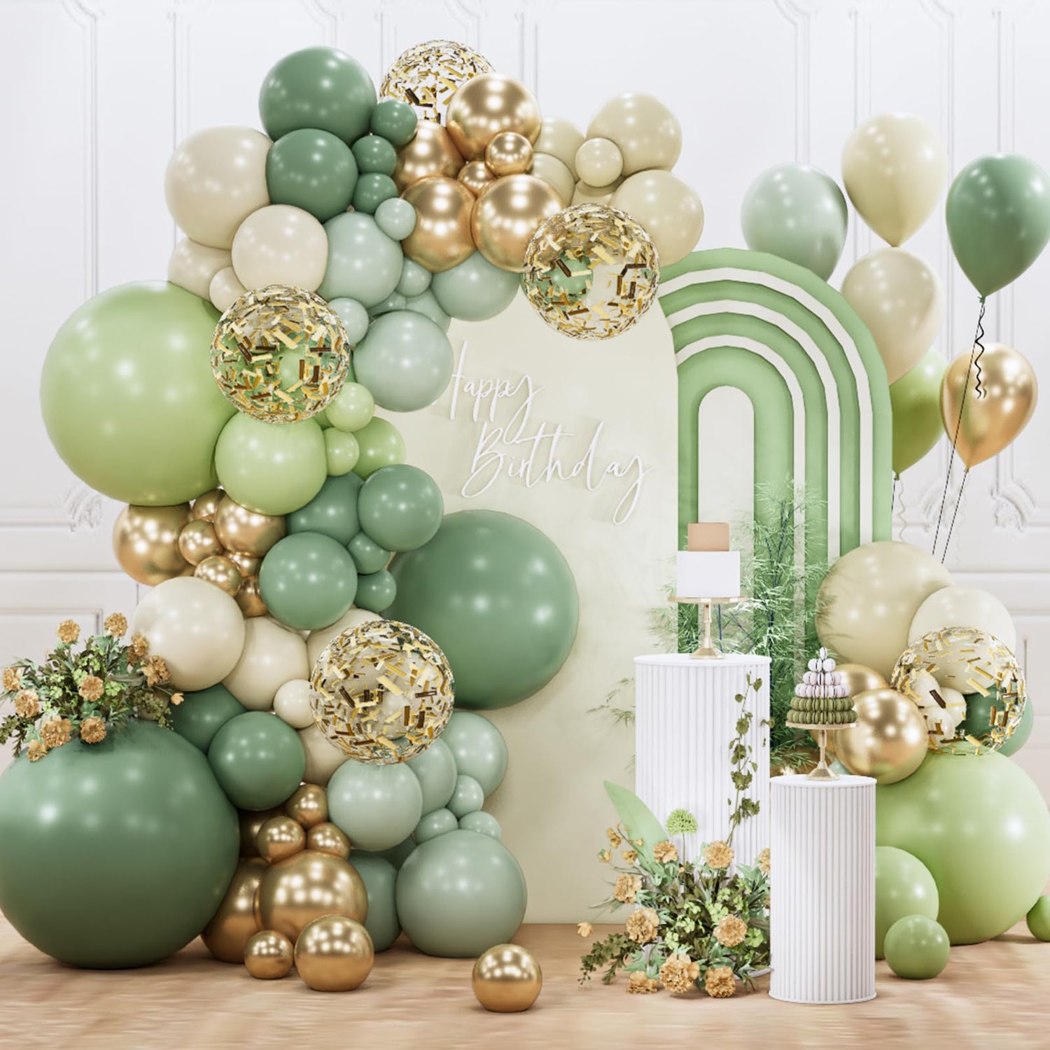 Green & Gold Balloons 142pcs