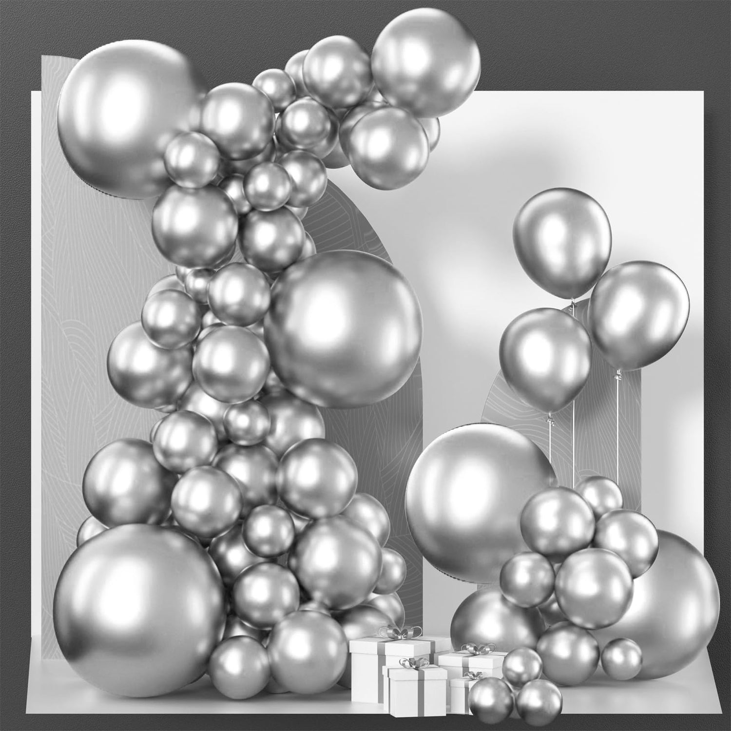 Silver-G102 Metallic Balloons Arch Kit Garland 130pcs (5/10/12/18 inch)