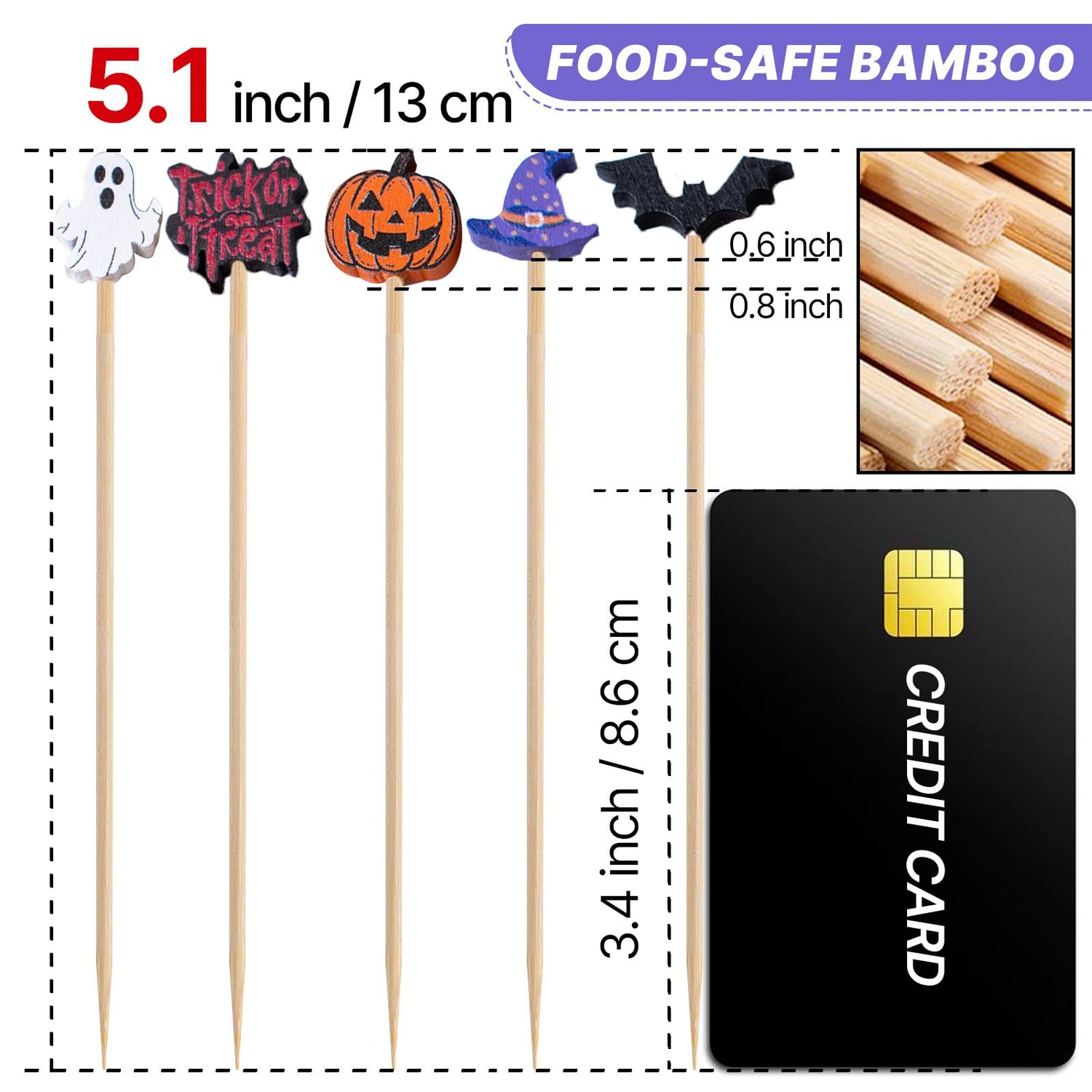 PuTwo Halloween Cocktail Picks 4.7 Inch 100pcs Bamboo Fancy Skewers Toothpicks for Appetizers Food Drink Fruit Sandwich BBQ Halloween Cocktail Party Charcuterie Boards Accessories Party Supplies