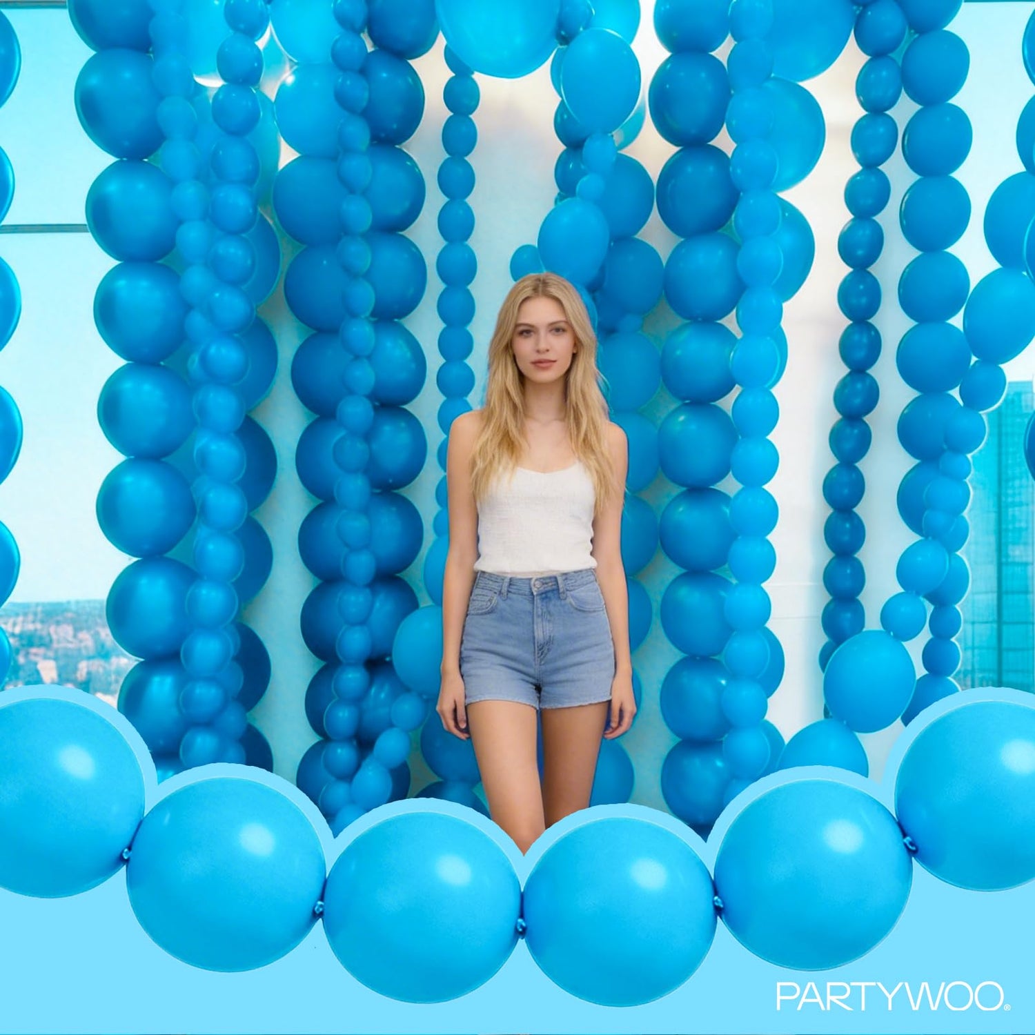 PartyWoo Light Blue Linking Balloons 100pcs 12 Inch Baby Pastel Blue Link Balloons for Baby Shower Wedding Gender Reveal Graduation Mermaid Birthday Pool Beach Party Decorations Blue-W15