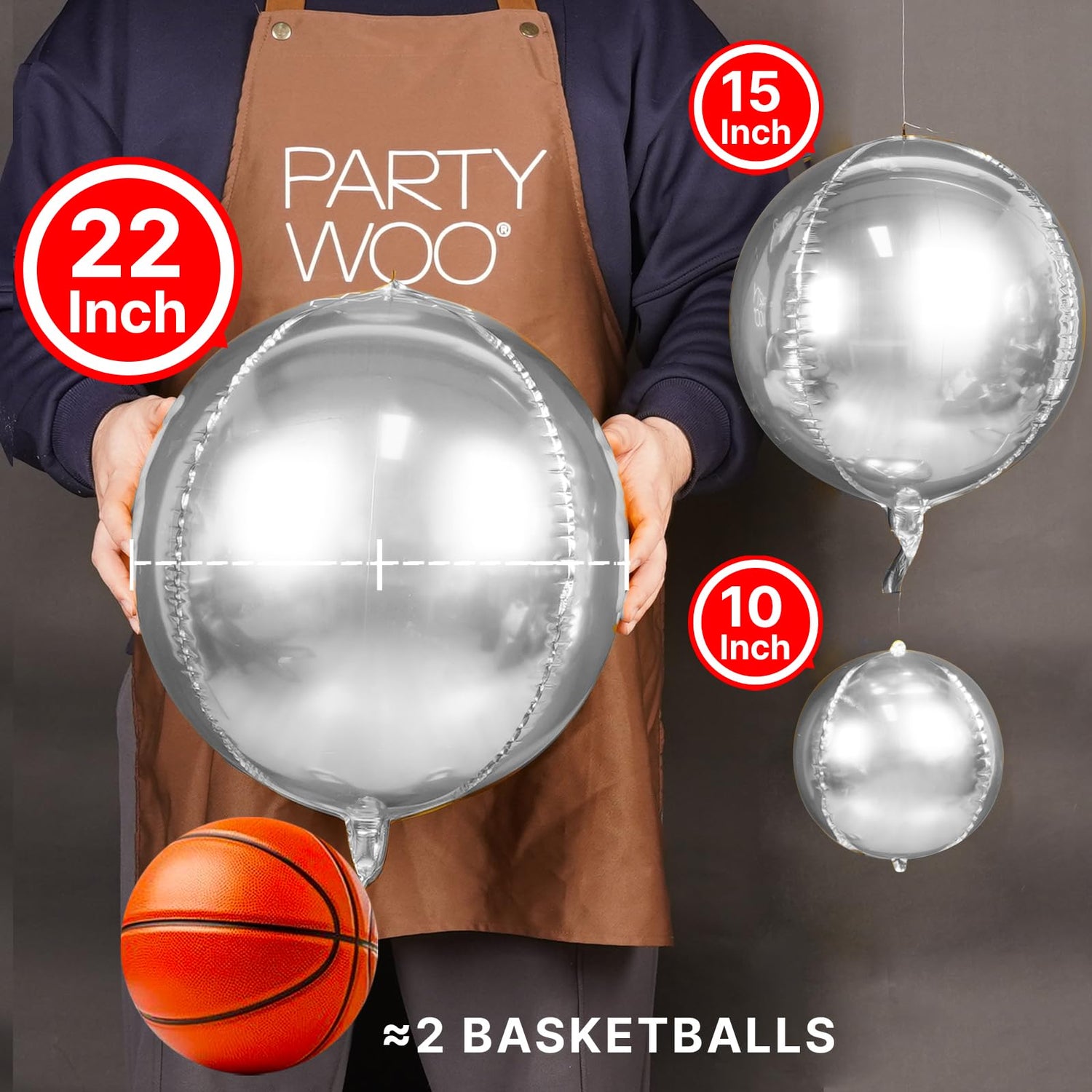 PartyWoo Metallic Silver Foil Balloons 20pcs Different Sizes Pack of 22 15 10 Inch Large Round Foil 4D Inflatable Mirror Ball Mylar Balloons for Graduation Birthday Engagement Party Decorations