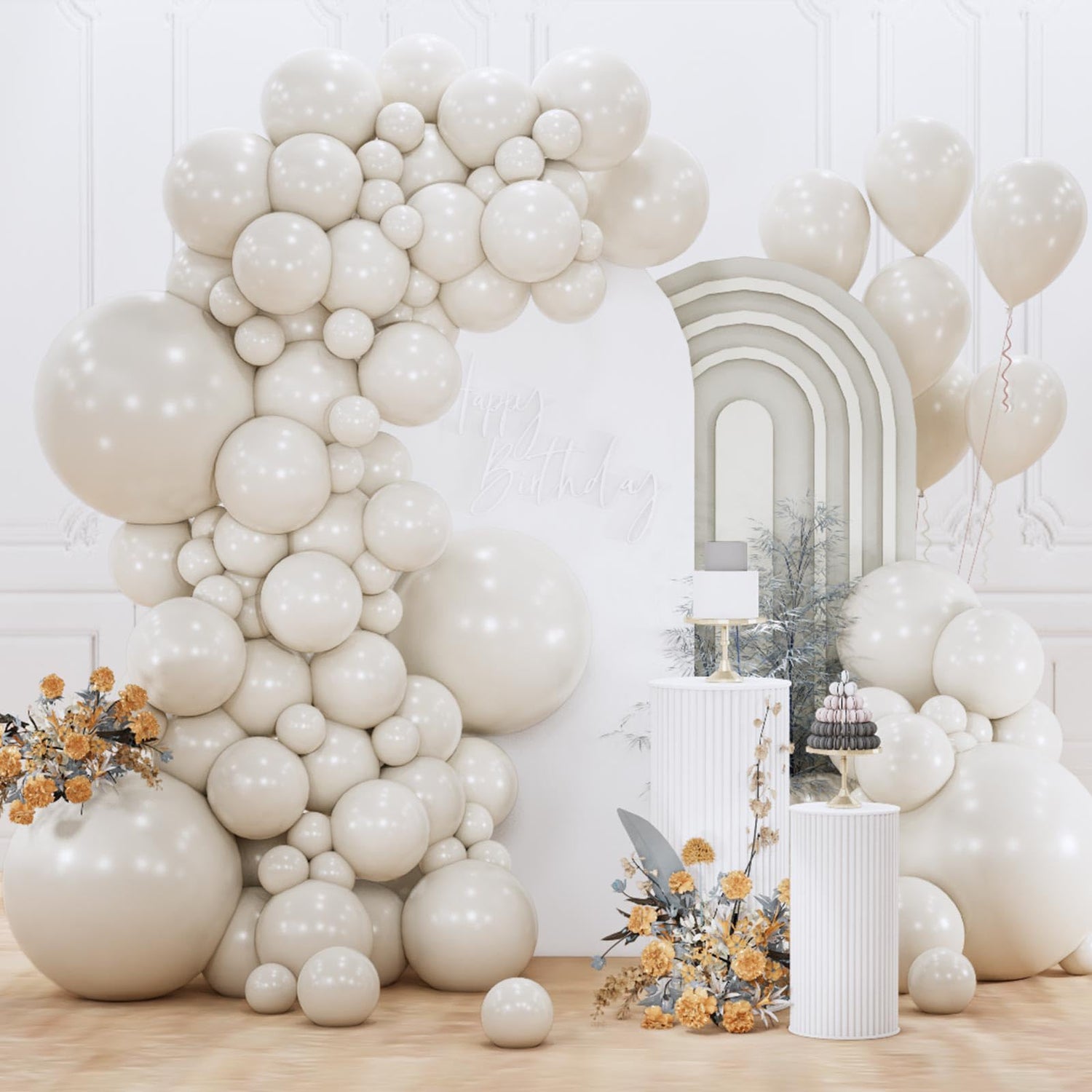 Sand White-F12 Balloons Arch Kit Garland 155pcs (5/10/12/18 inch)