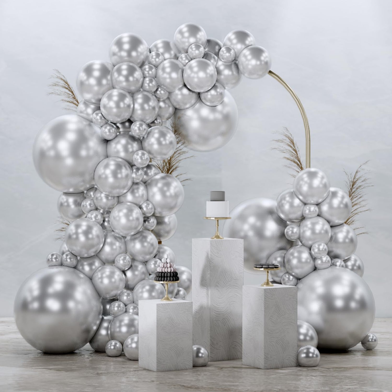 Silver-G102 Metallic Balloons Arch Kit Garland 145pcs (5/10/12/18 inch)