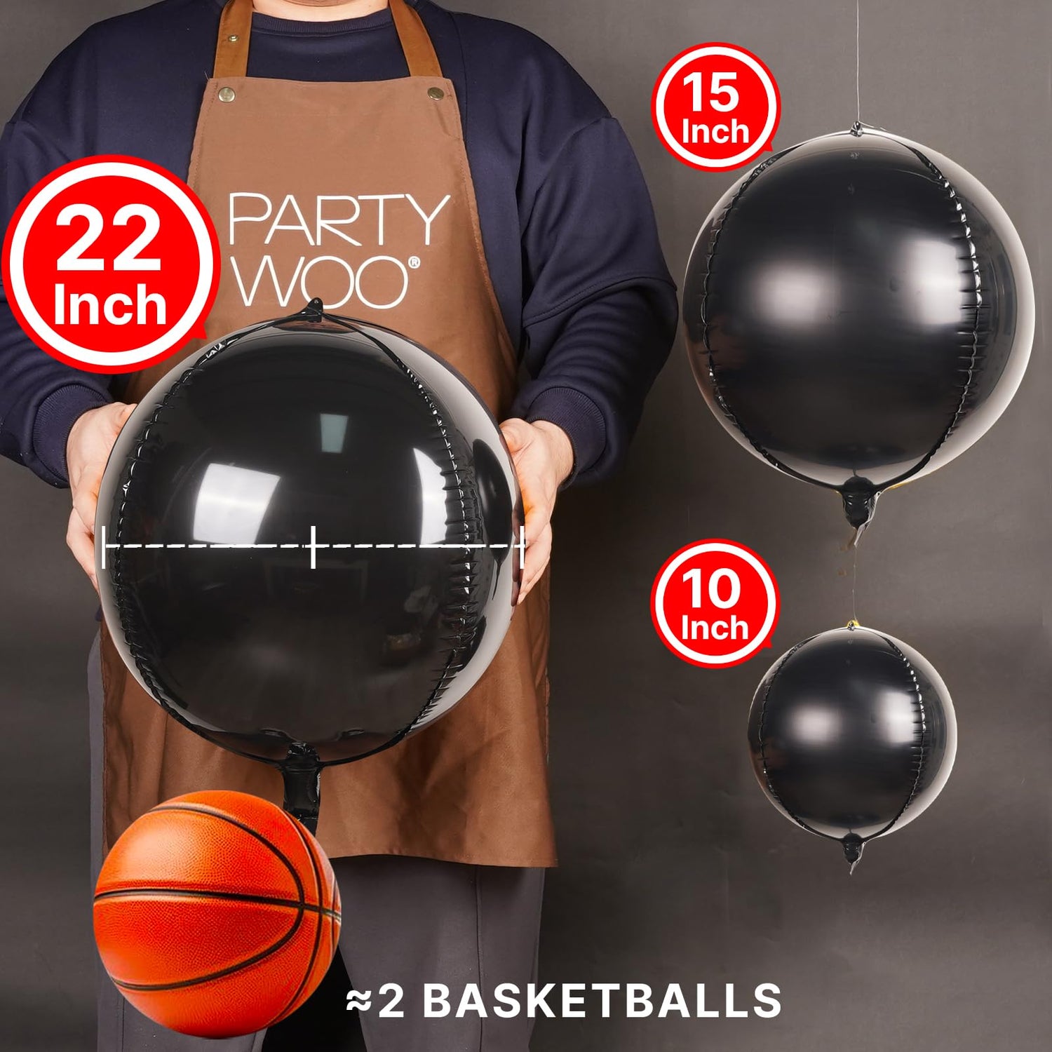 PartyWoo Black Foil Balloons 20pcs Different Sizes Pack of 22 15 10 Inch Large Round Foil 4D Inflatable Mirror Ball Mylar Balloons for Halloween Graduation Birthday Retirement Party Decorations