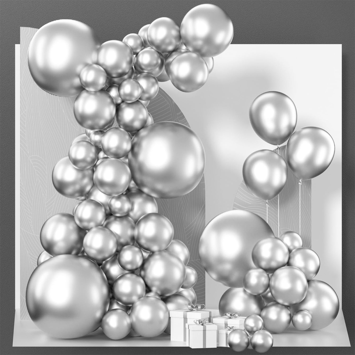 Silver-G102 Metallic Balloons Arch Kit Garland 152pcs (5/10/12/18 inch)