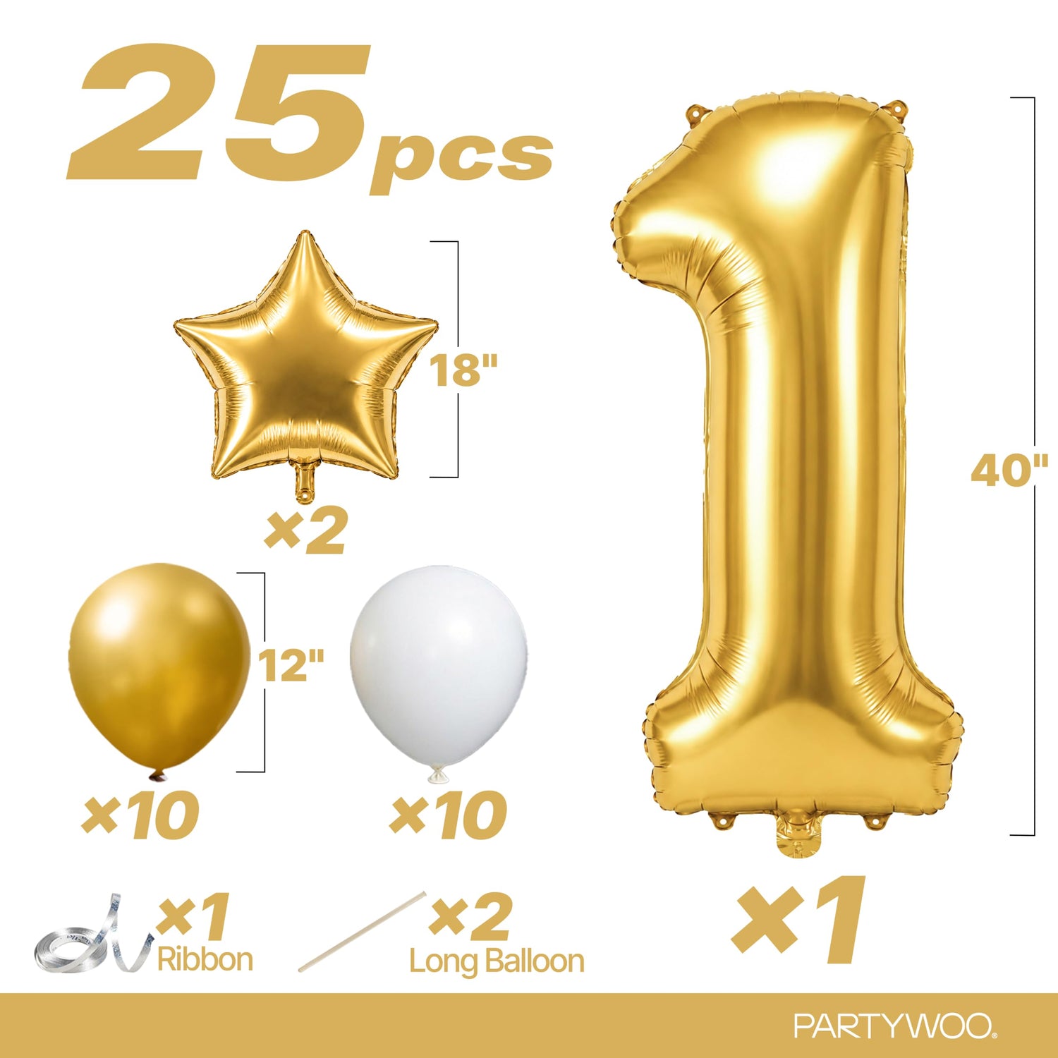 Gold-LG01 Number 1 Balloon Set 25pcs (40 inch)