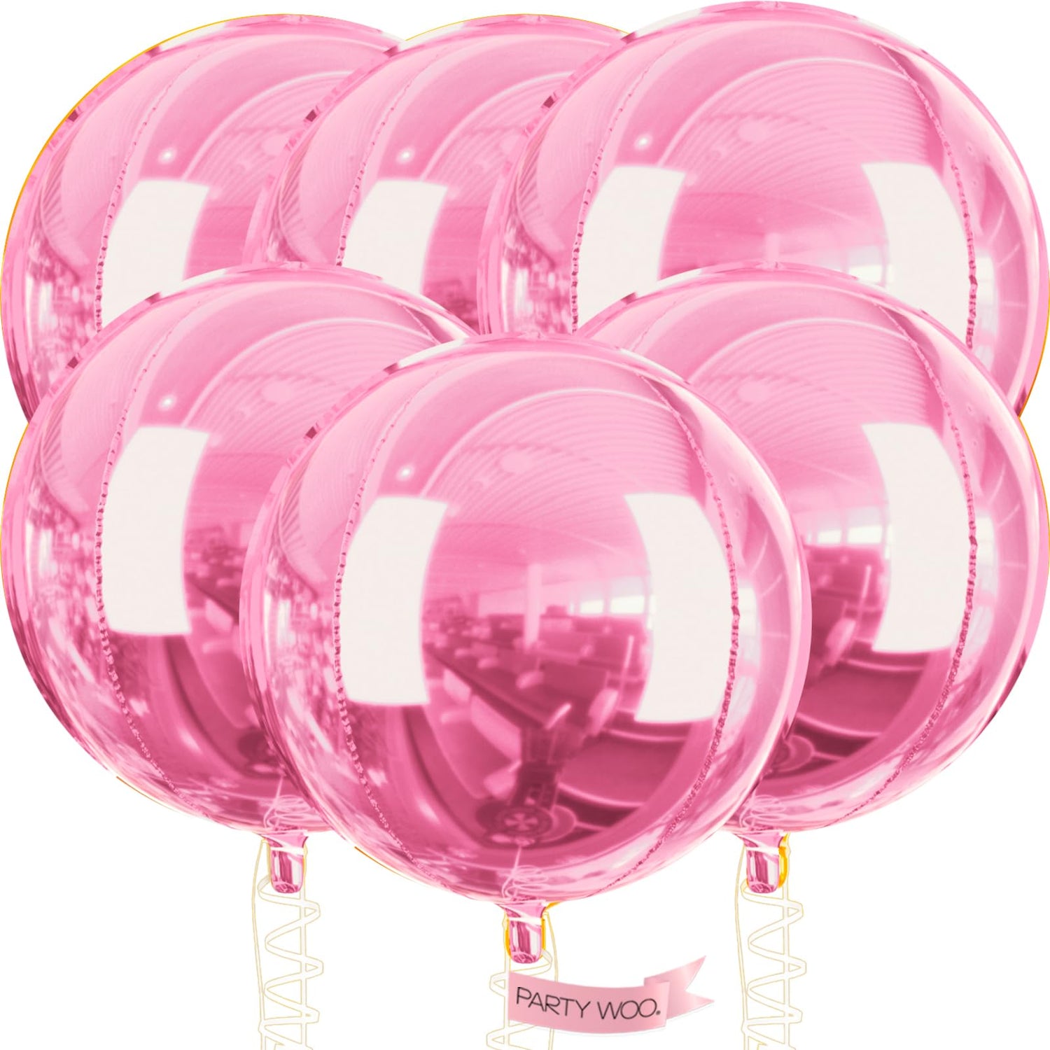 PartyWoo Pearl Pink Foil Balloons 6pcs 32 Inch Large Round Foil Big Giant 4D Jumbo Inflatable Mirror Ball Mylar Balloons for Baby Shower Birthday Gender Reveal Tea Princess Party Decorations