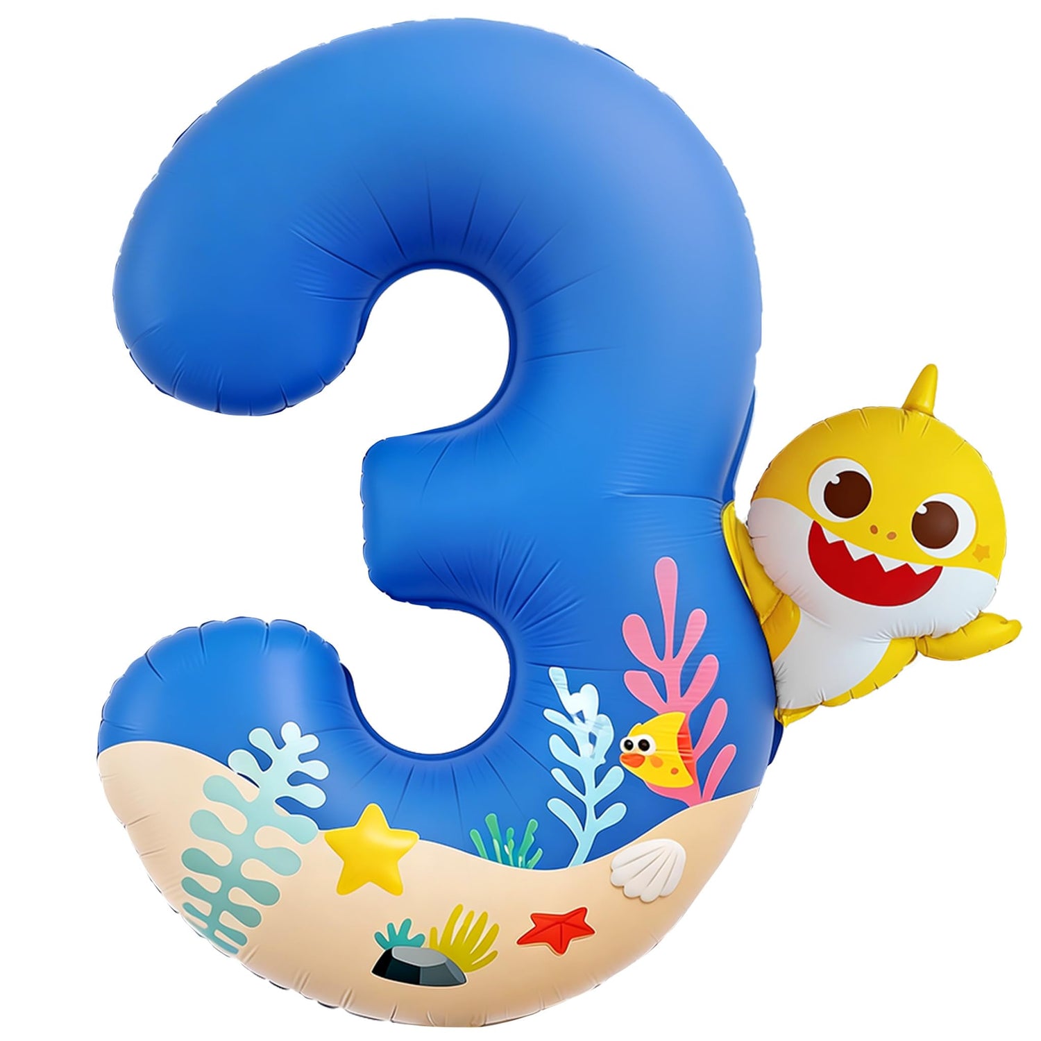 Baby Shark Blue Foil Number 3 Balloon 40 Inch