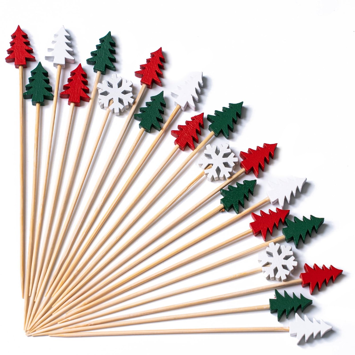 PuTwo Christmas Cocktail Picks 4.7 Inch 100pcs Bamboo Fancy Skewers Toothpicks for Appetizers Food Drink Fruit Sandwich BBQ Christmas Cocktail Party Charcuterie Boards Accessories Party Supplies