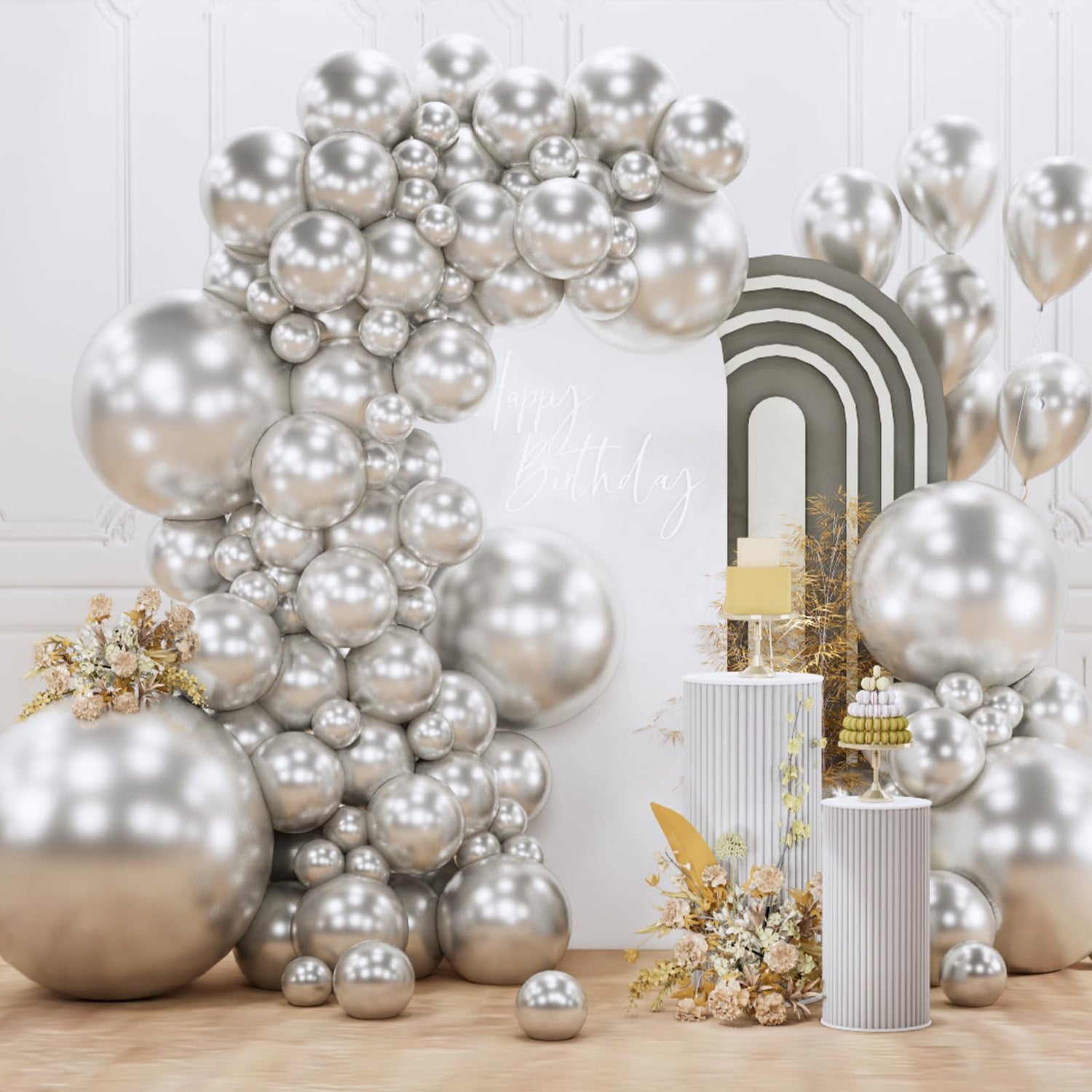 Silver-G102 Metallic Balloons Arch Kit Garland 127pcs (5/10/12/18/36 inch)