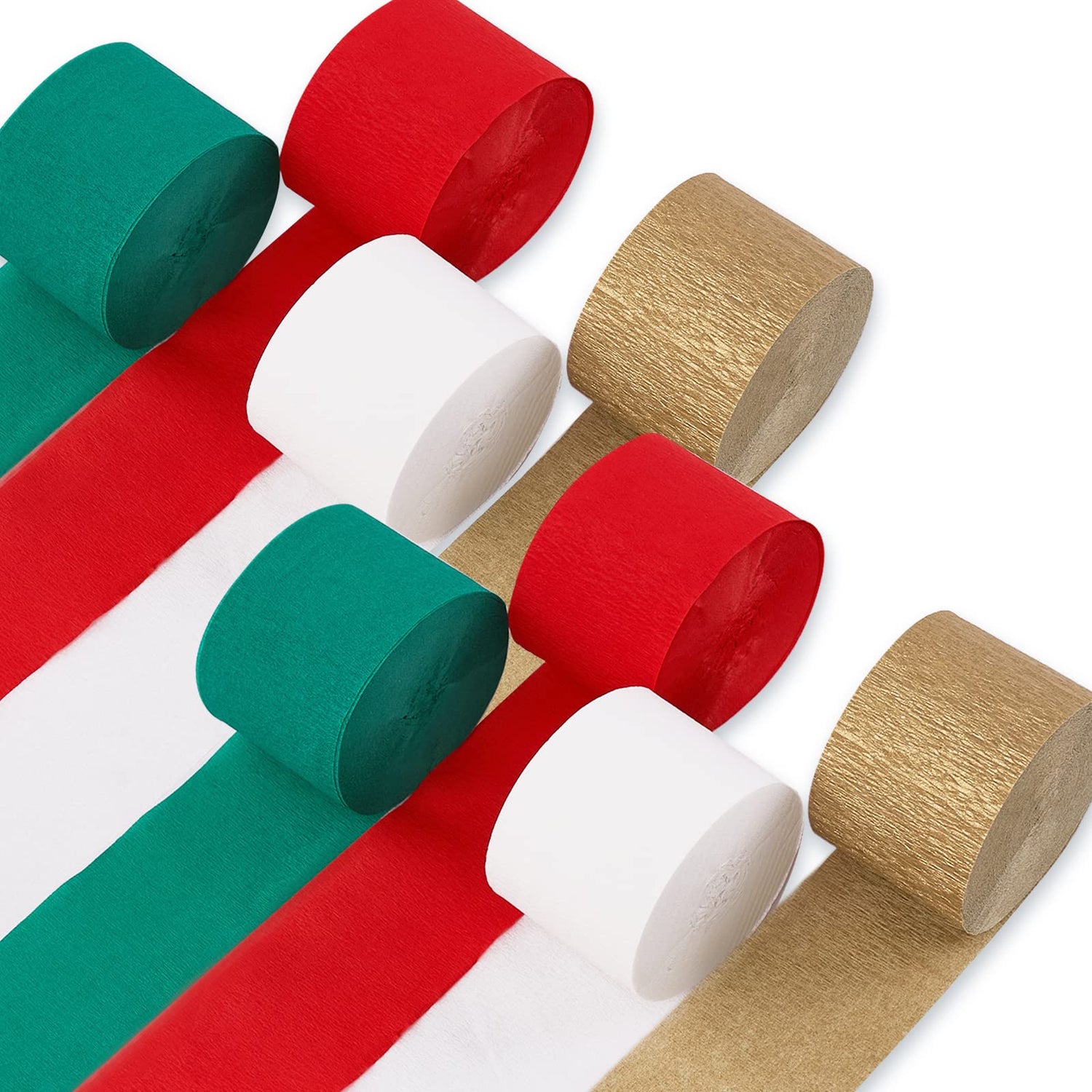 PartyWoo Festive Streamers 8 Rolls 656ft, Pack of Green, Red, Gold, White for Christmas & Holiday Decorations (1.8 Inch x 82 Ft/Roll) by PartyWoo