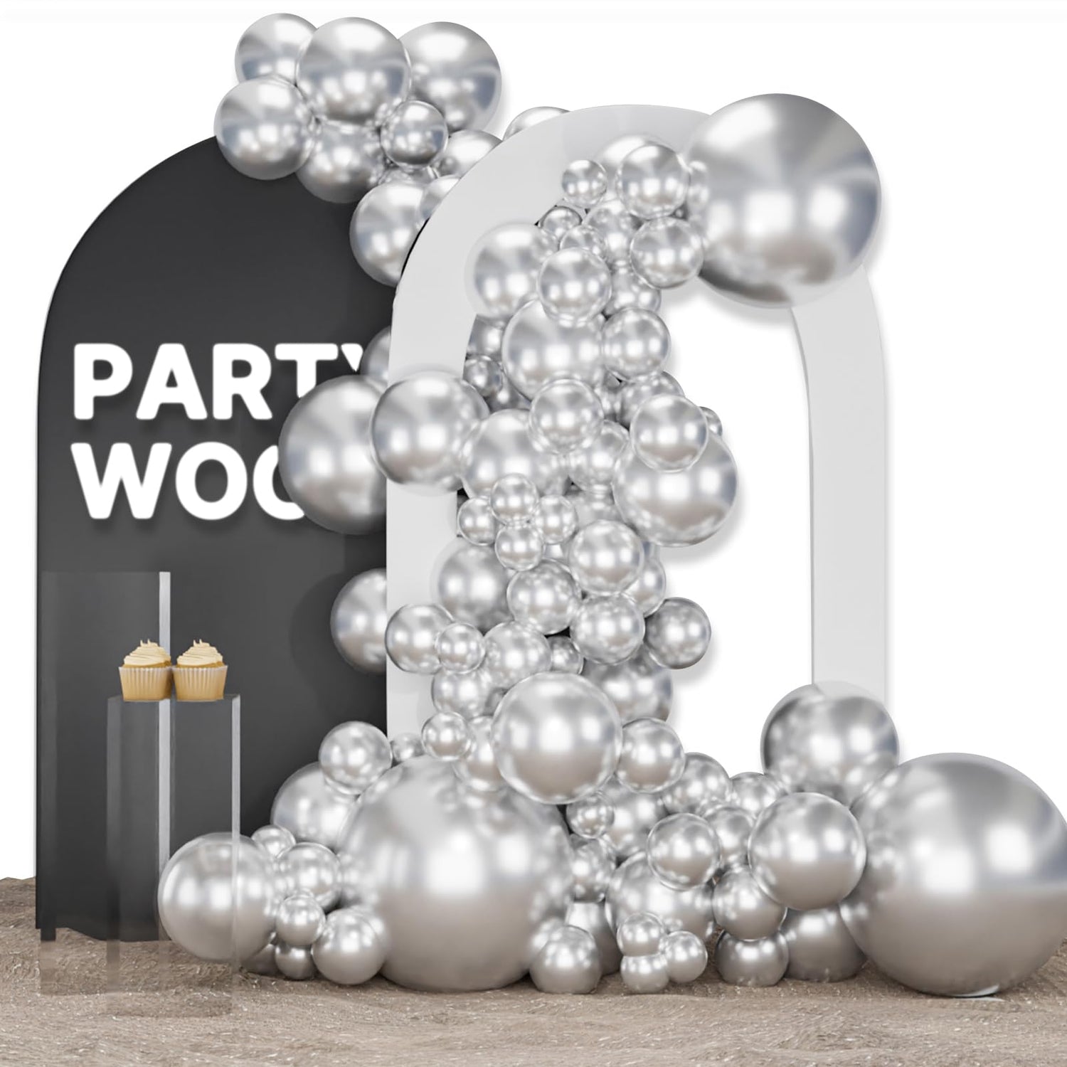 Silver-G102 Metallic Balloons Arch Kit Garland 100pcs (5/10/12/18 inch)