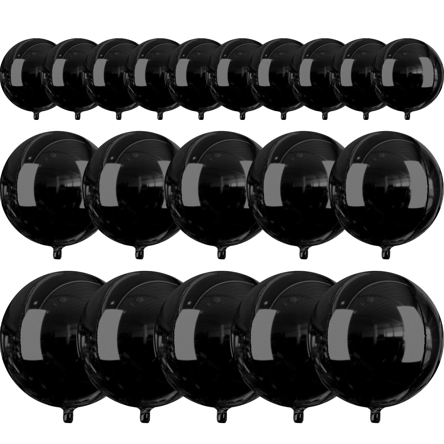 PartyWoo Black Foil Balloons 20pcs Different Sizes Pack of 22 15 10 Inch Large Round Foil 4D Inflatable Mirror Ball Mylar Balloons for Halloween Graduation Birthday Retirement Party Decorations