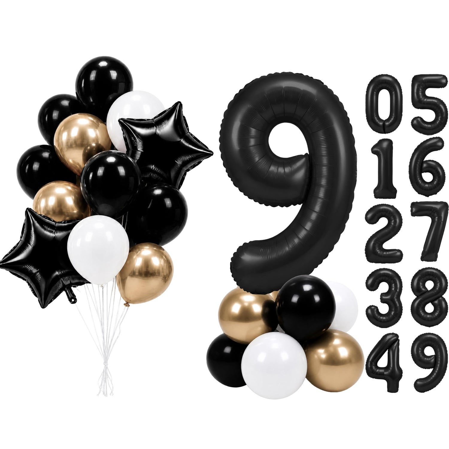 Black-LG12 Number 9 Balloon Set 25pcs (40 inch)