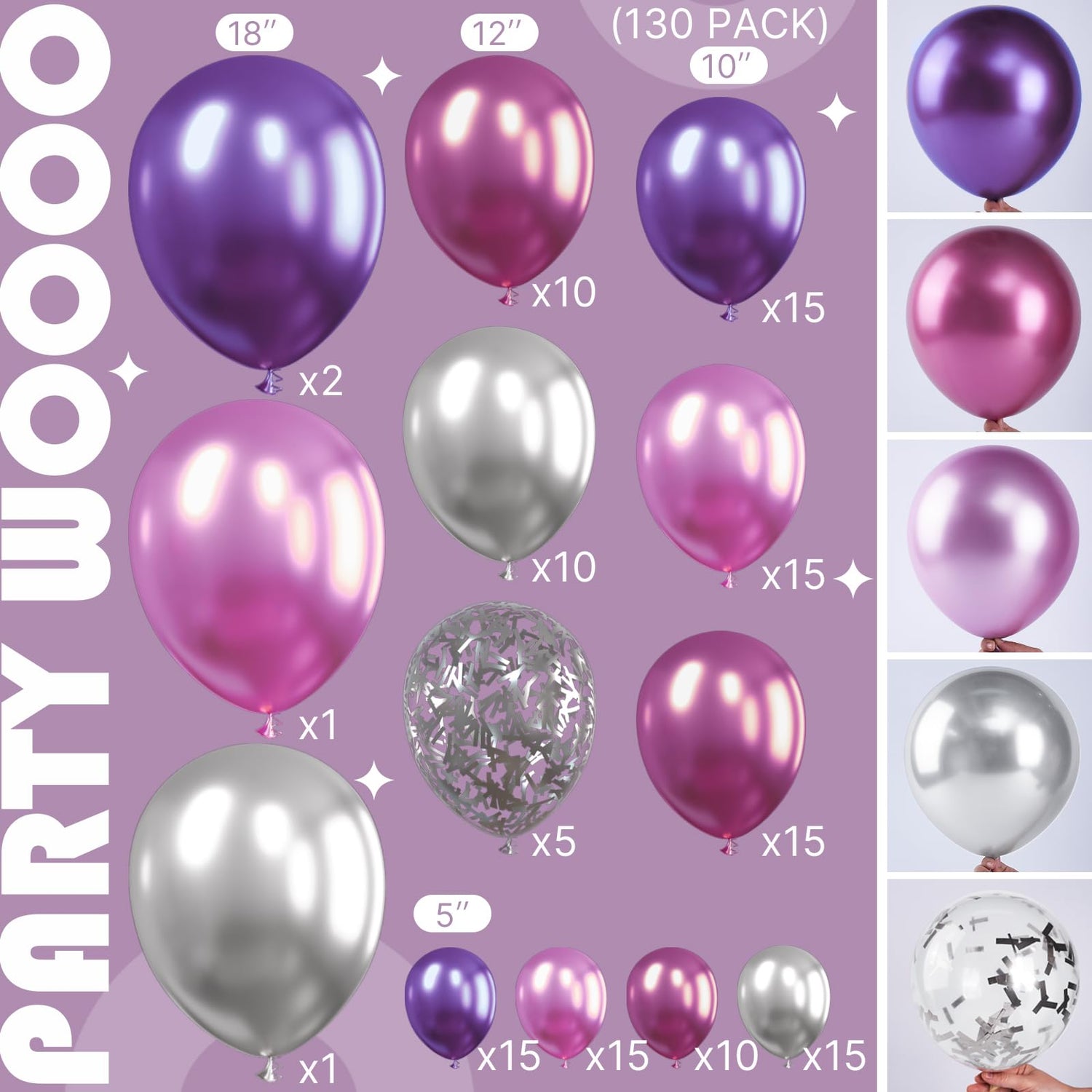 Purple Ombre Balloons Arch Kit Garland 130pcs (5/10/12/18 inch)