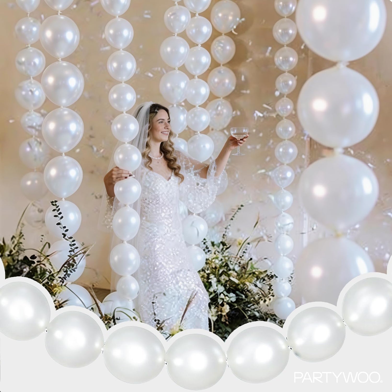 PartyWoo Pearl White Linking Balloons 100pcs 6 Inch White Link Balloon for Anniversary Retirement Wedding Graduation Baby Shower Birthday Gender Reveal Engagement Party Decorations White-z30