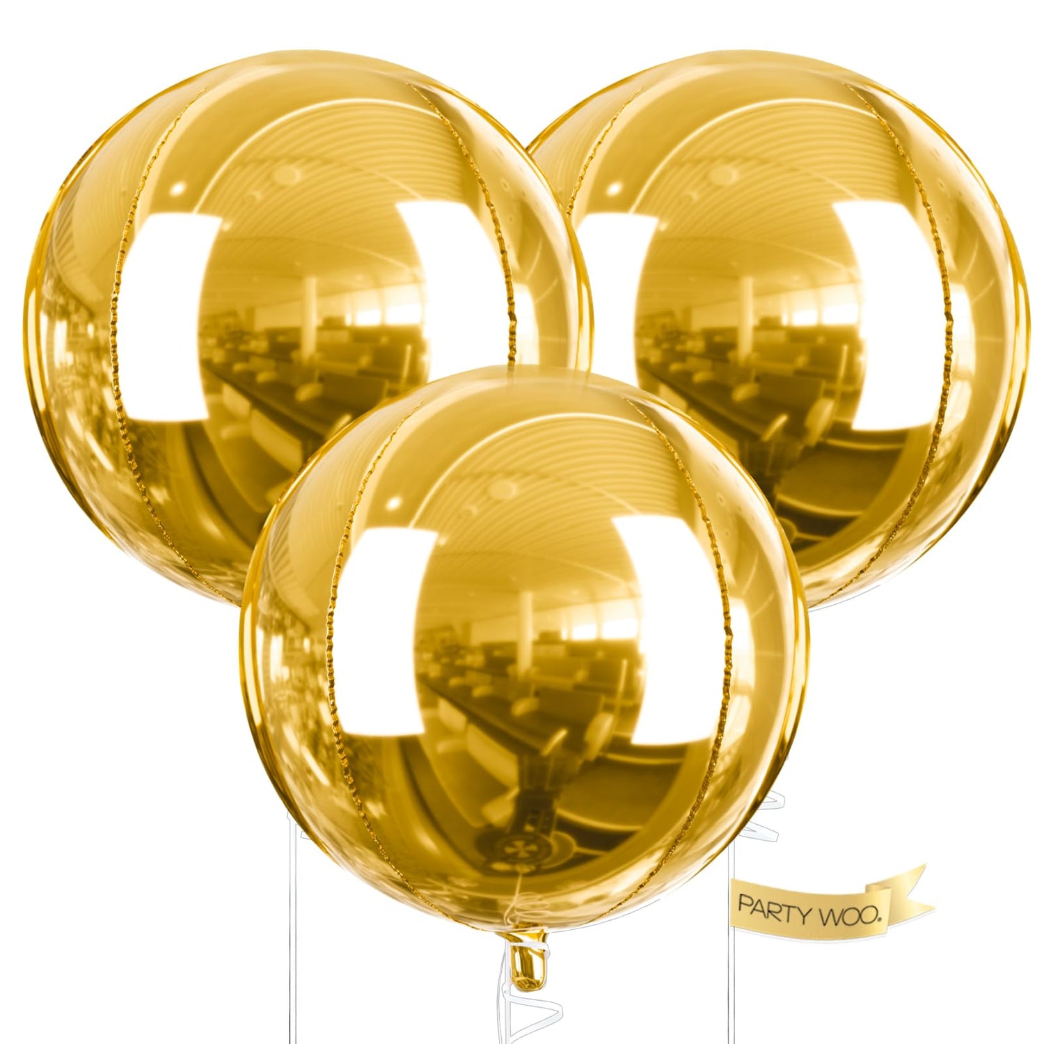 PartyWoo Metallic Gold Foil Balloons 3pcs 50 Inch Large Round Foil Big Giant 4D Jumbo Inflatable Mirror Ball Mylar Balloons for Graduation Birthday Baby Shower Anniversary Tea Party Decorations
