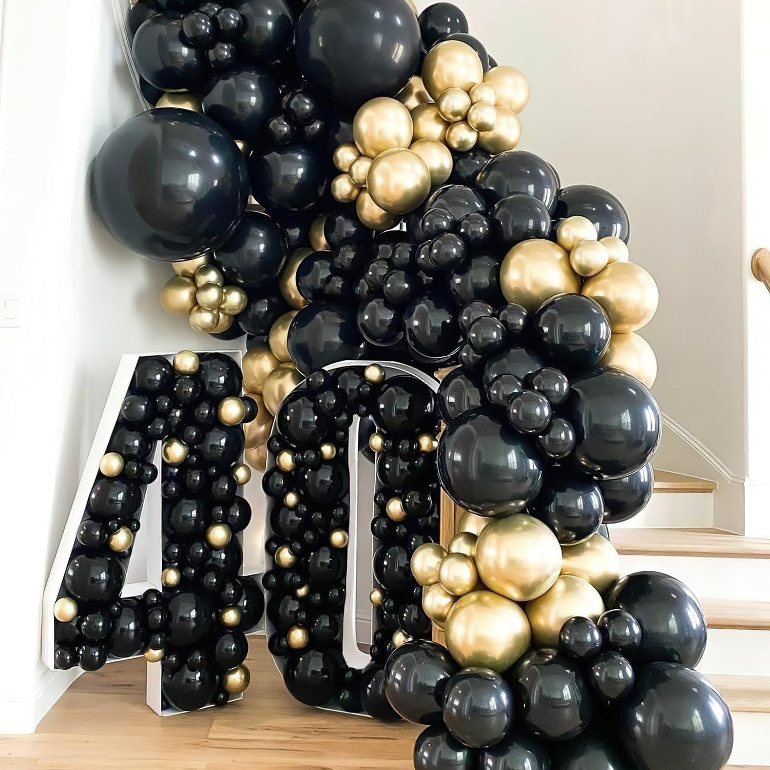 PartyWoo Black and Gold Balloons 66pcs 12 Inch Matte Black Metallic Chrome Gold Balloons for Graduation Baby Shower Birthday New Year's Eve Anniversary Bachelorette Retirement Party Decorations