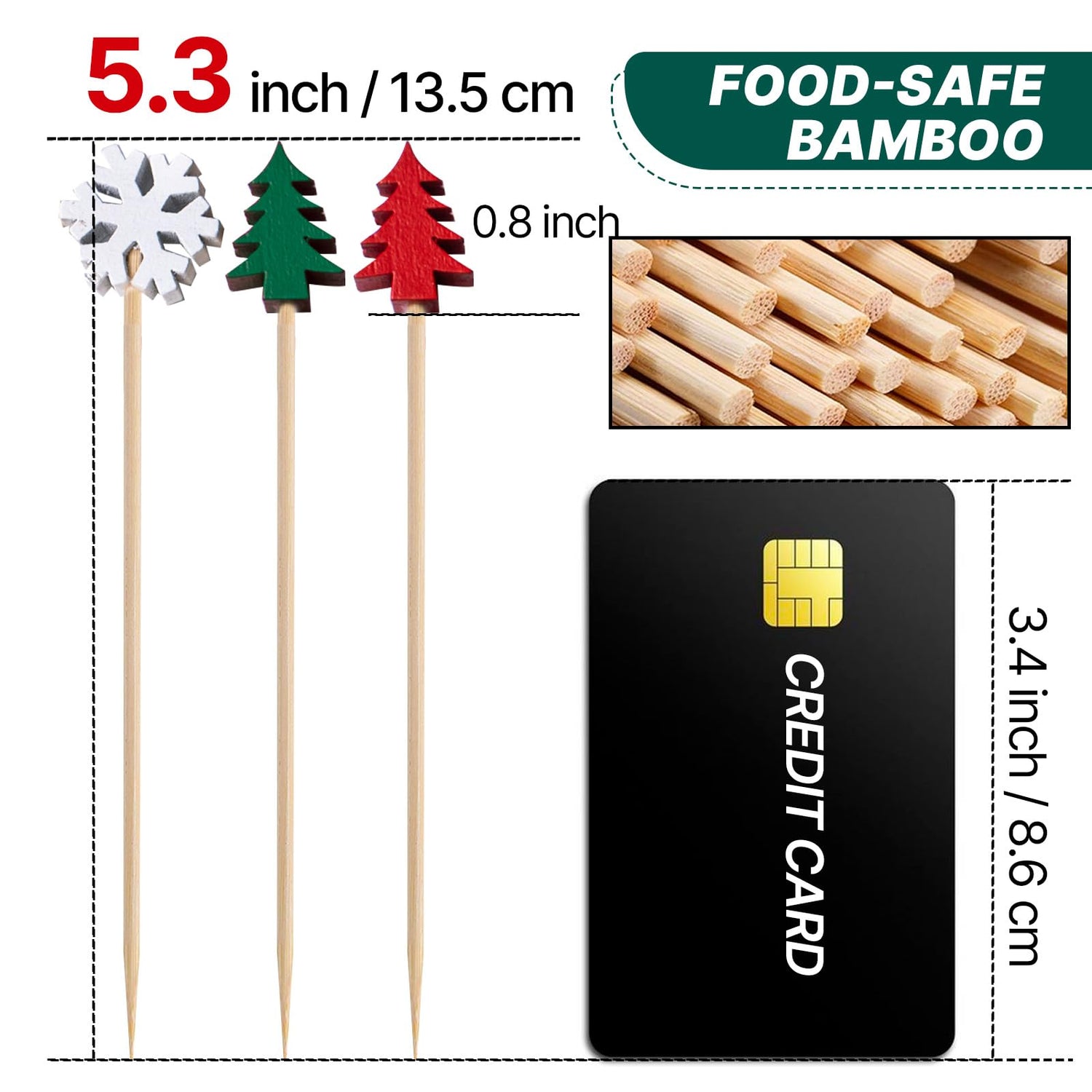 PuTwo Christmas Cocktail Picks 4.7 Inch 100pcs Bamboo Fancy Skewers Toothpicks for Appetizers Food Drink Fruit Sandwich BBQ Christmas Cocktail Party Charcuterie Boards Accessories Party Supplies