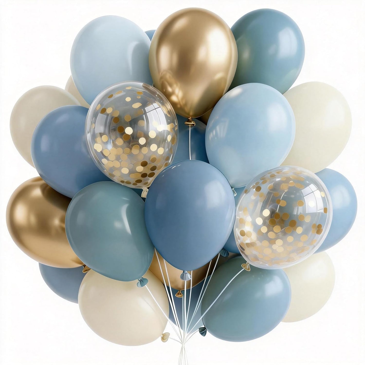 Blue & White & Gold Balloons 65pcs