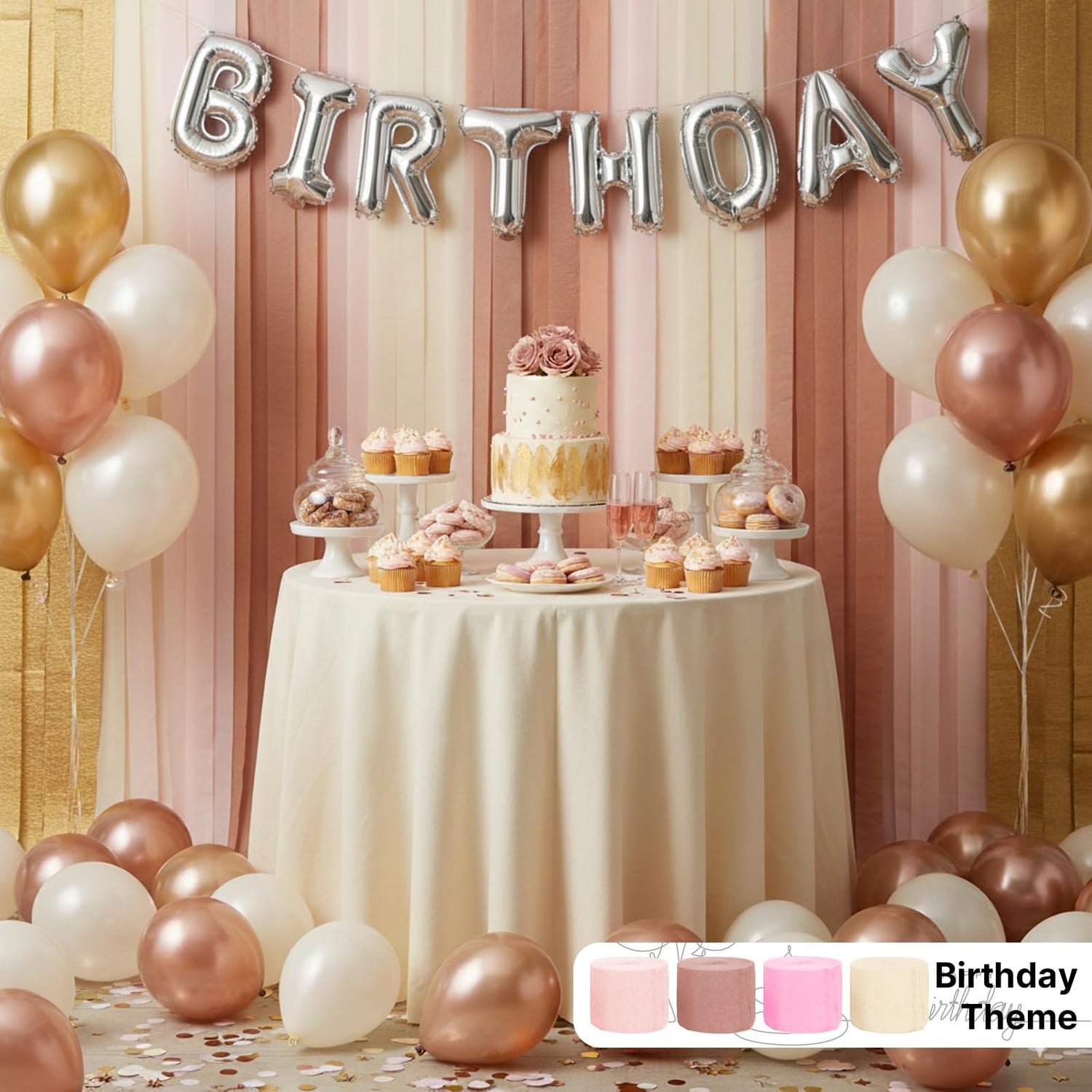 Pink & Rose Gold Crepe Paper 8pcs