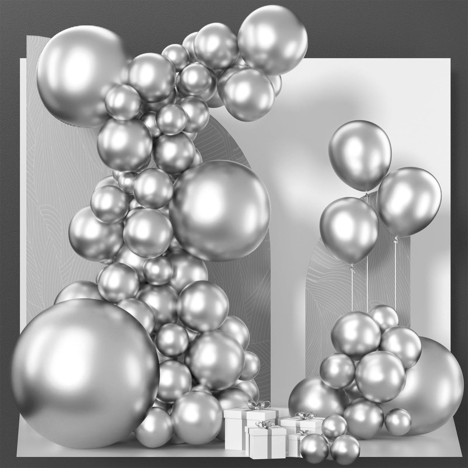 Silver-G102 Metallic Balloons Arch Kit Garland 100pcs (5/10/12/18/36 inch)