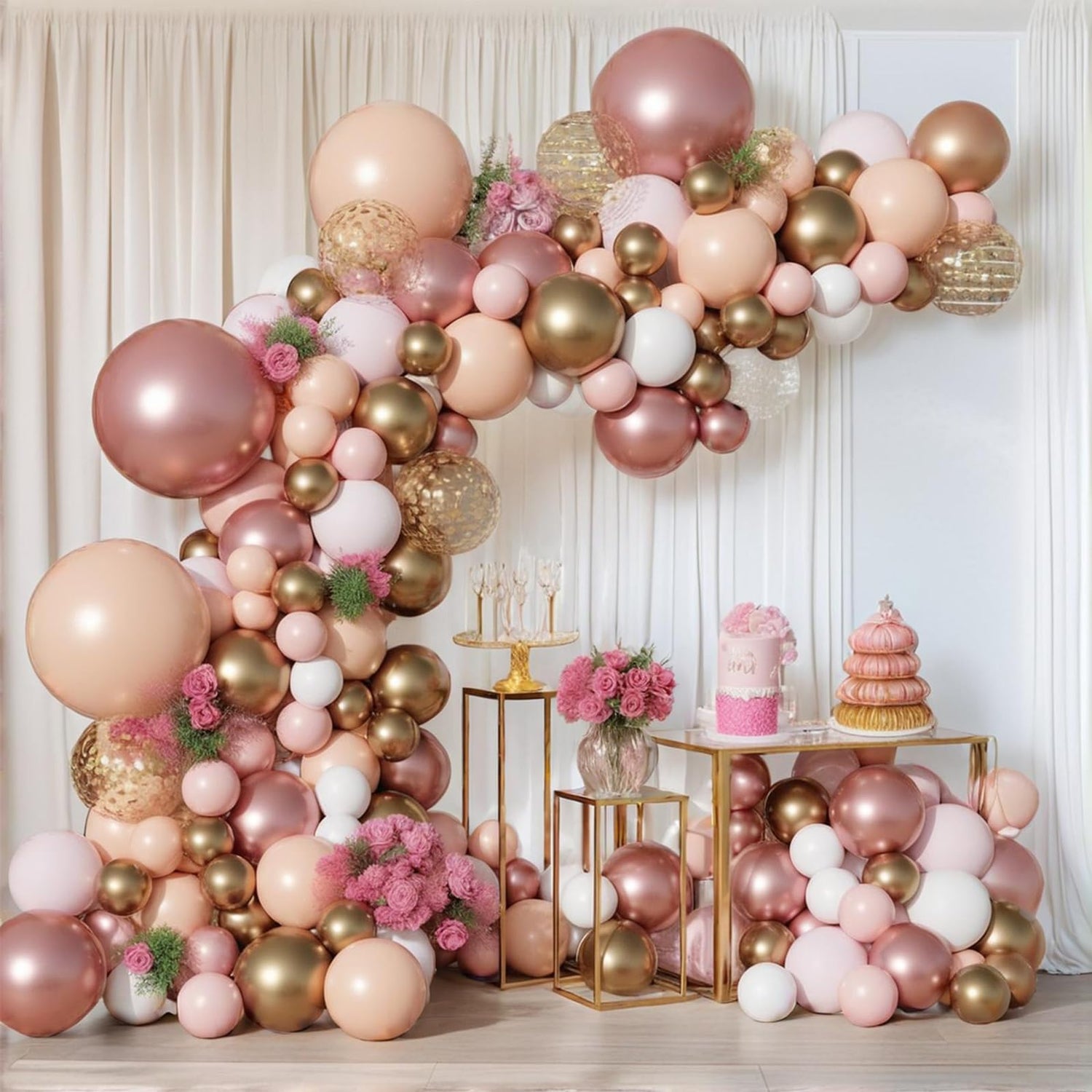 Pink & White & Gold Balloons 142pcs