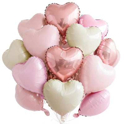 PartyWoo Valentine's Balloons 15pcs 18 Inch Pink and Cream Beige Boho Foil Heart Balloons for Romantic Valentine's Day Galentine's Wedding Anniversary Engagement Bridal Shower Proposal Decorations