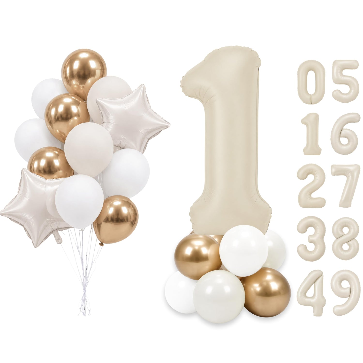 Cream White Number 1 Balloon Set 25pcs (40 inch)