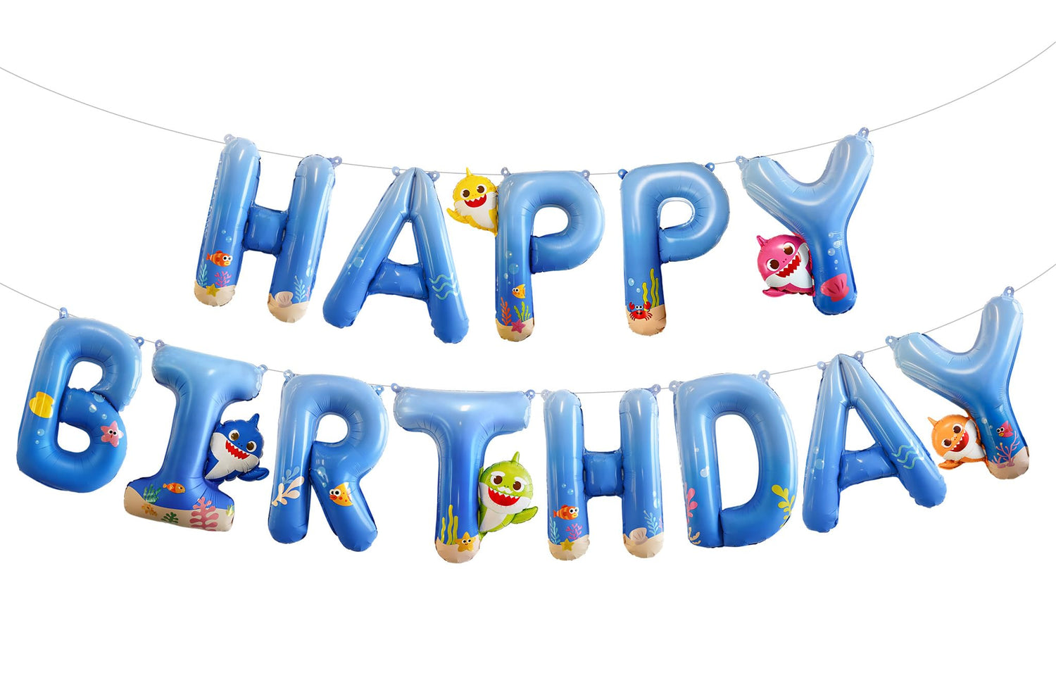 Baby Shark Blue Happy Birthday Banner Letter Balloons 16 Inch