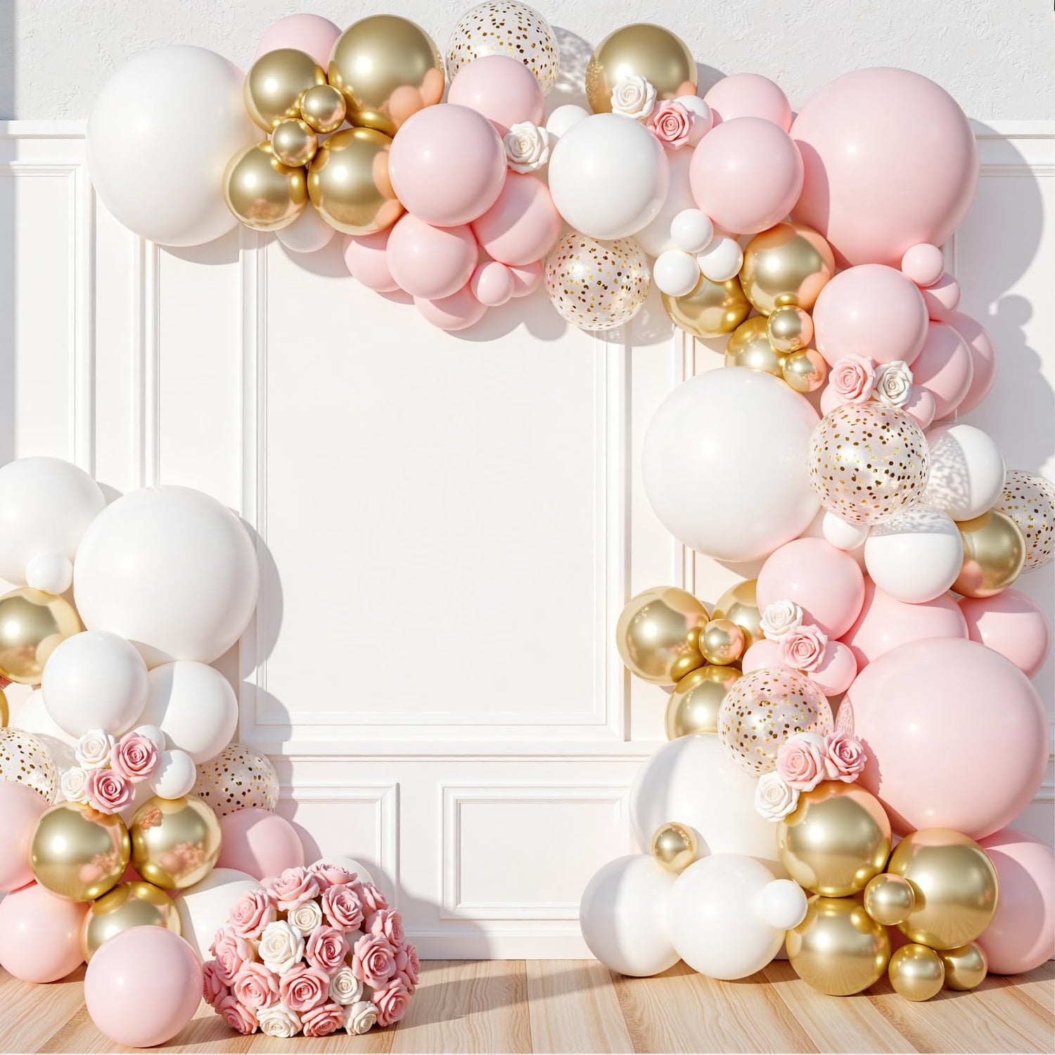 Pink & White & Gold Balloons 142pcs
