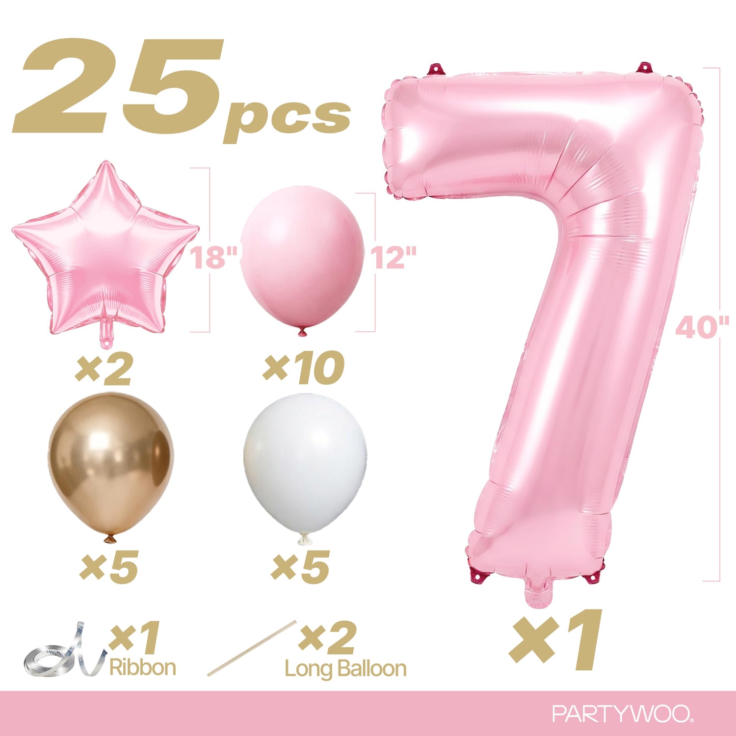 Baby Pink-A73 Number 7 Balloon Set 25pcs (40 inch)