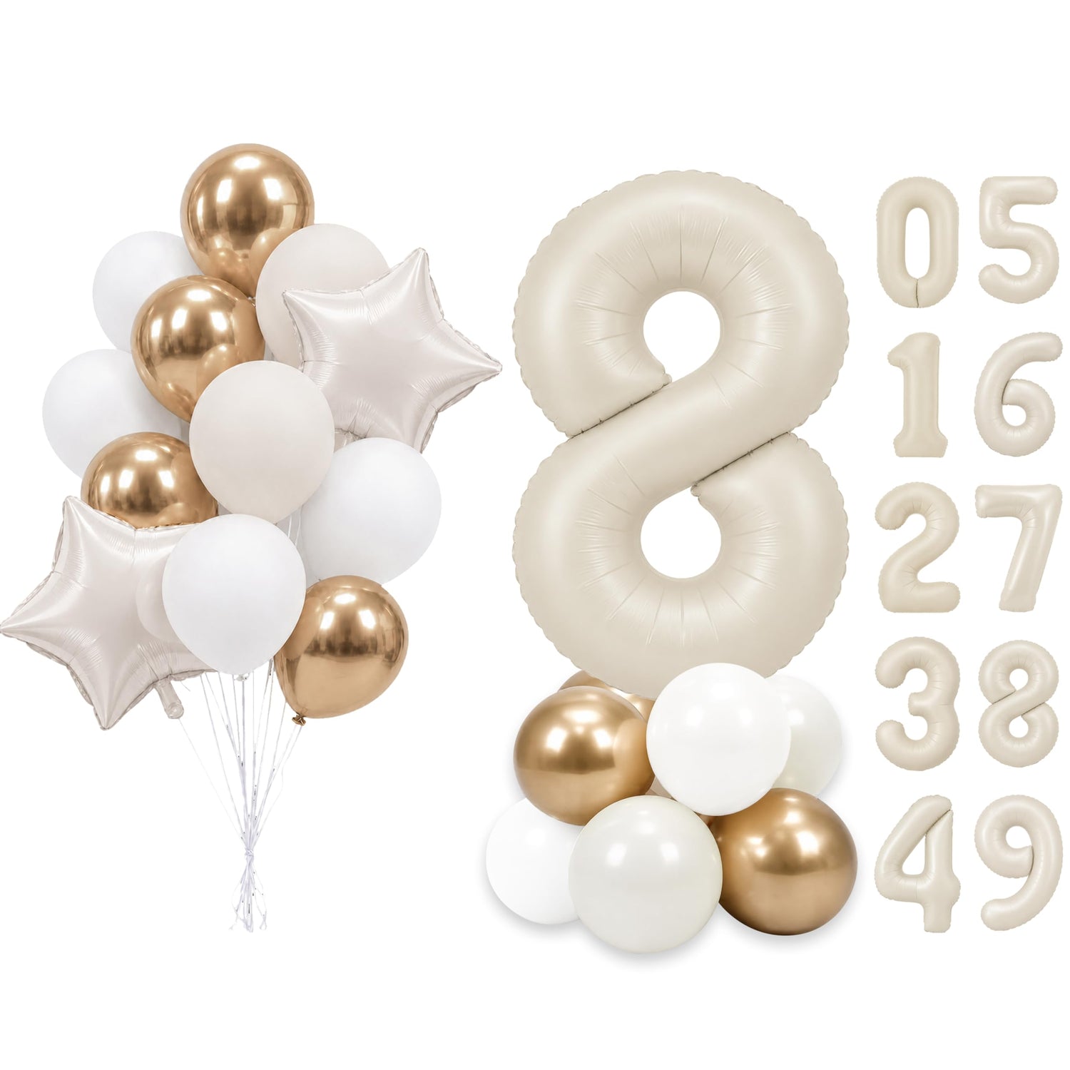 Cream White Number 8 Balloon Set 25pcs (40 inch)